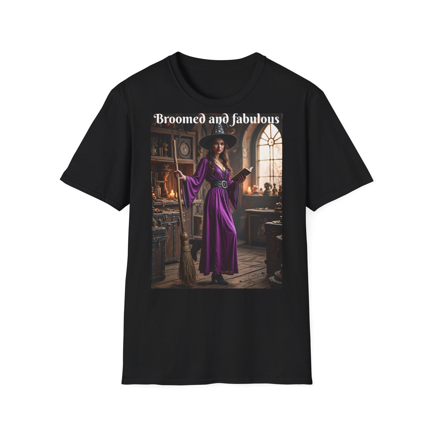Customizable Woman Cotton Softstyle Halloween T-Shirt - Broomed and Fabulous Halloween Outfit