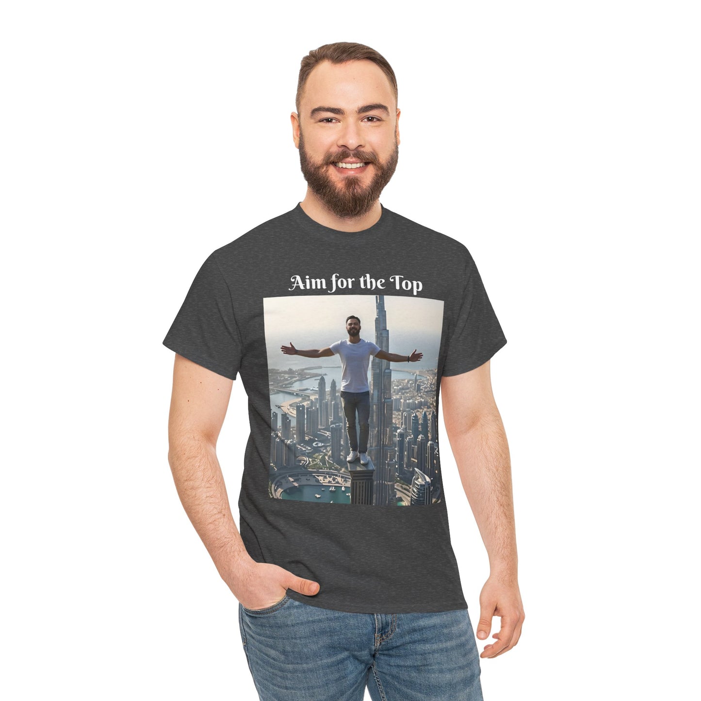 Customizable Cotton T-Shirt - ‘Aim for the Top’ - With Your Face on the T-Shirt