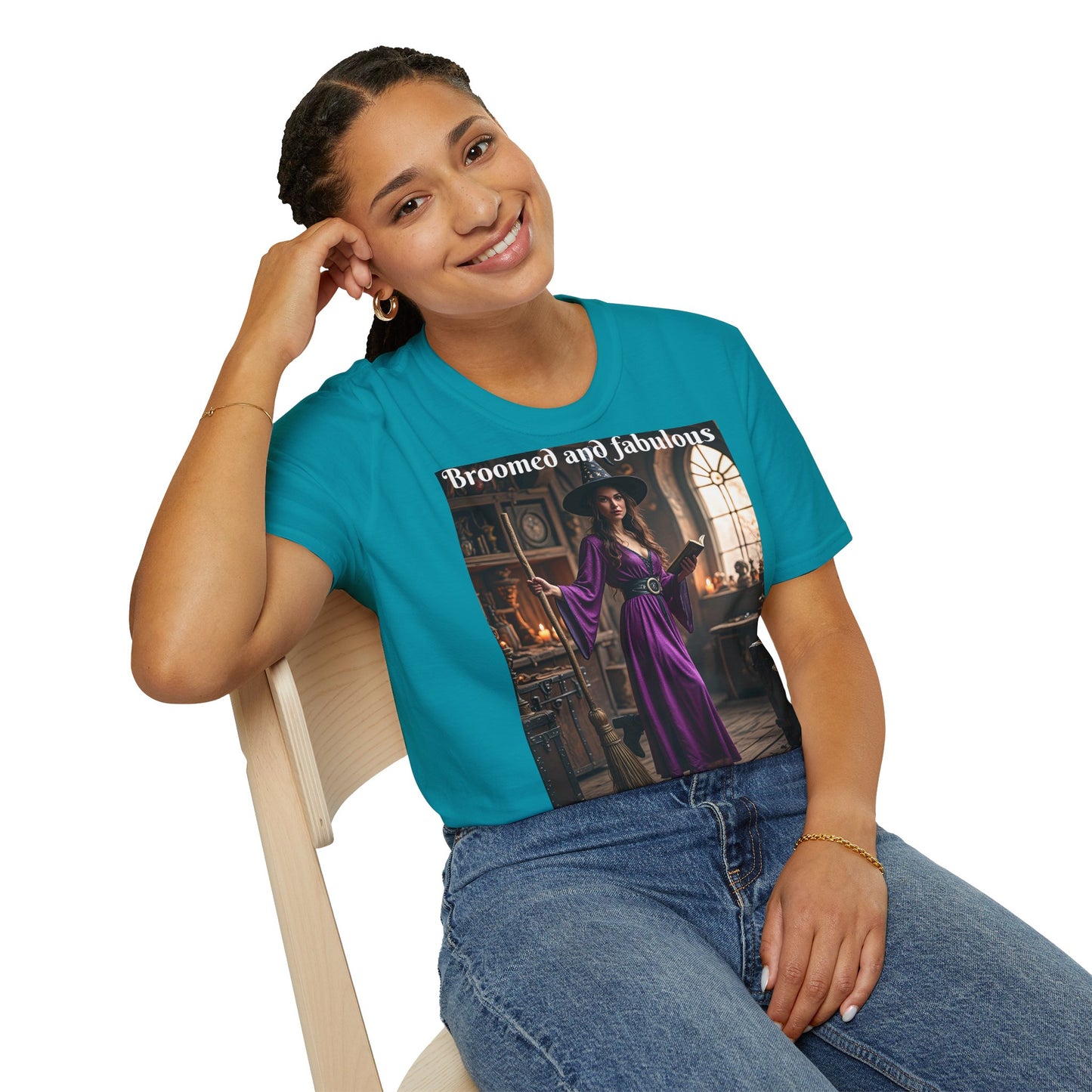 Customizable Woman Cotton Softstyle Halloween T-Shirt - Broomed and Fabulous Halloween Outfit