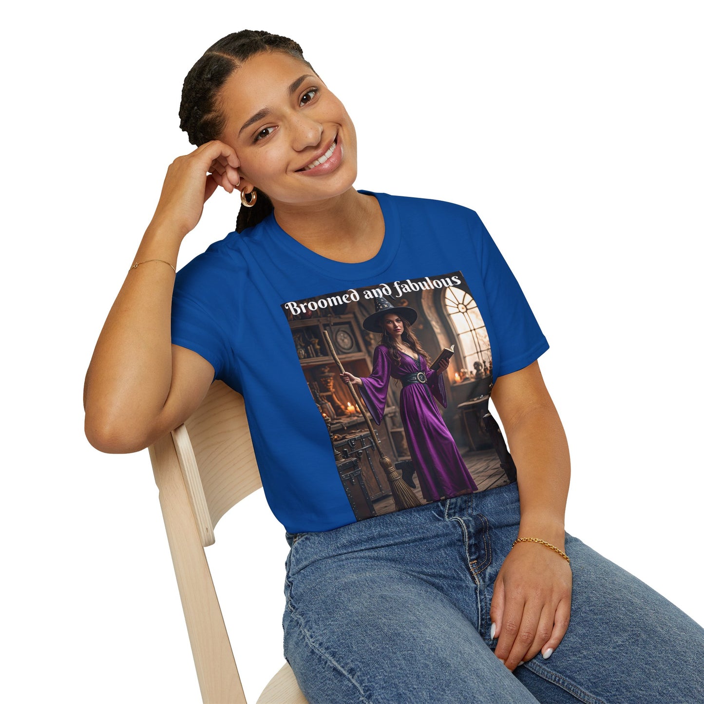Customizable Woman Cotton Softstyle Halloween T-Shirt - Broomed and Fabulous Halloween Outfit