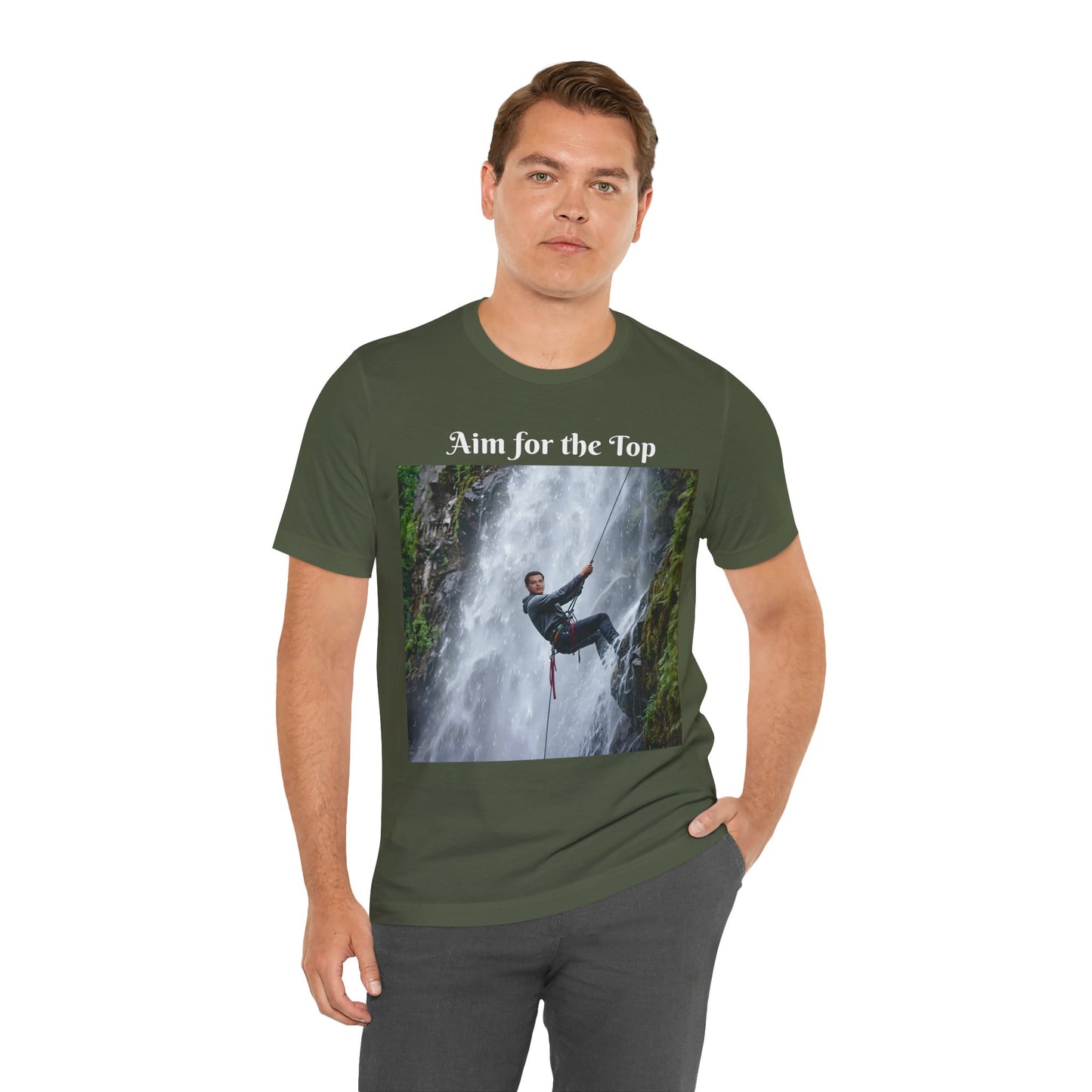 Customizable Cotton Adventure T-Shirt - "Aim for the Top" With Your Face on the T-Shirt