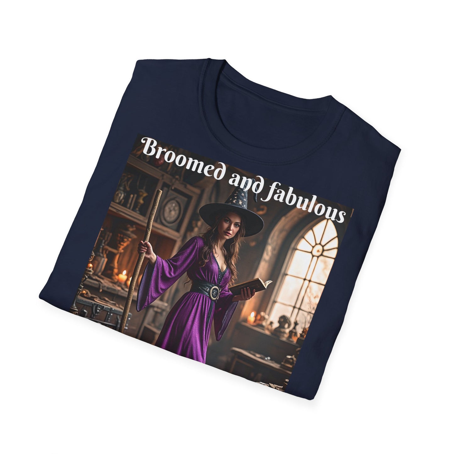 Customizable Woman Cotton Softstyle Halloween T-Shirt - Broomed and Fabulous Halloween Outfit