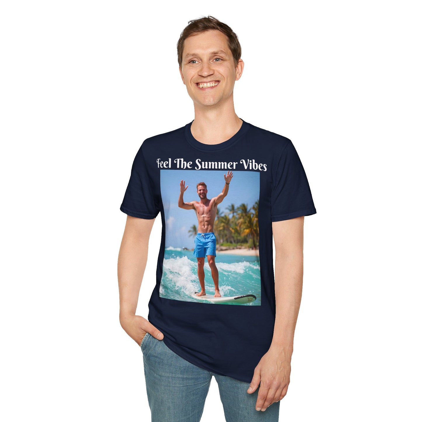 Customizable "Feel the Summer Vibes" Cotton Softstyle T-Shirt