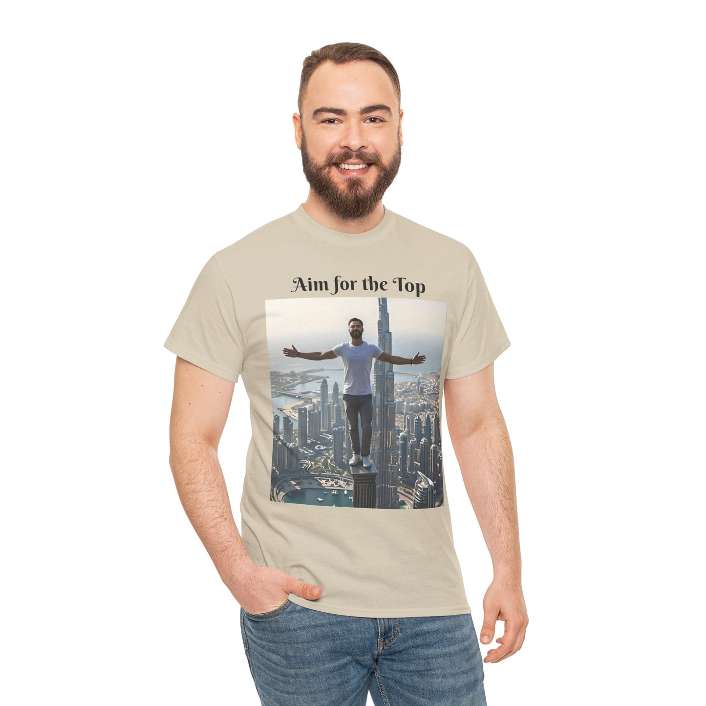 Customizable Cotton T-Shirt - ‘Aim for the Top’ - With Your Face on the T-Shirt