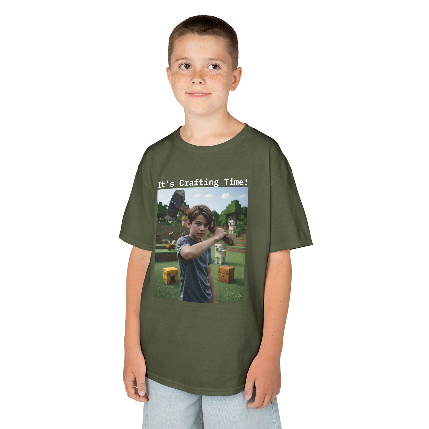 Customizable Kids Cotton T-Shirt - It's Crafting Time - Minecraft Inspired T-Shirt