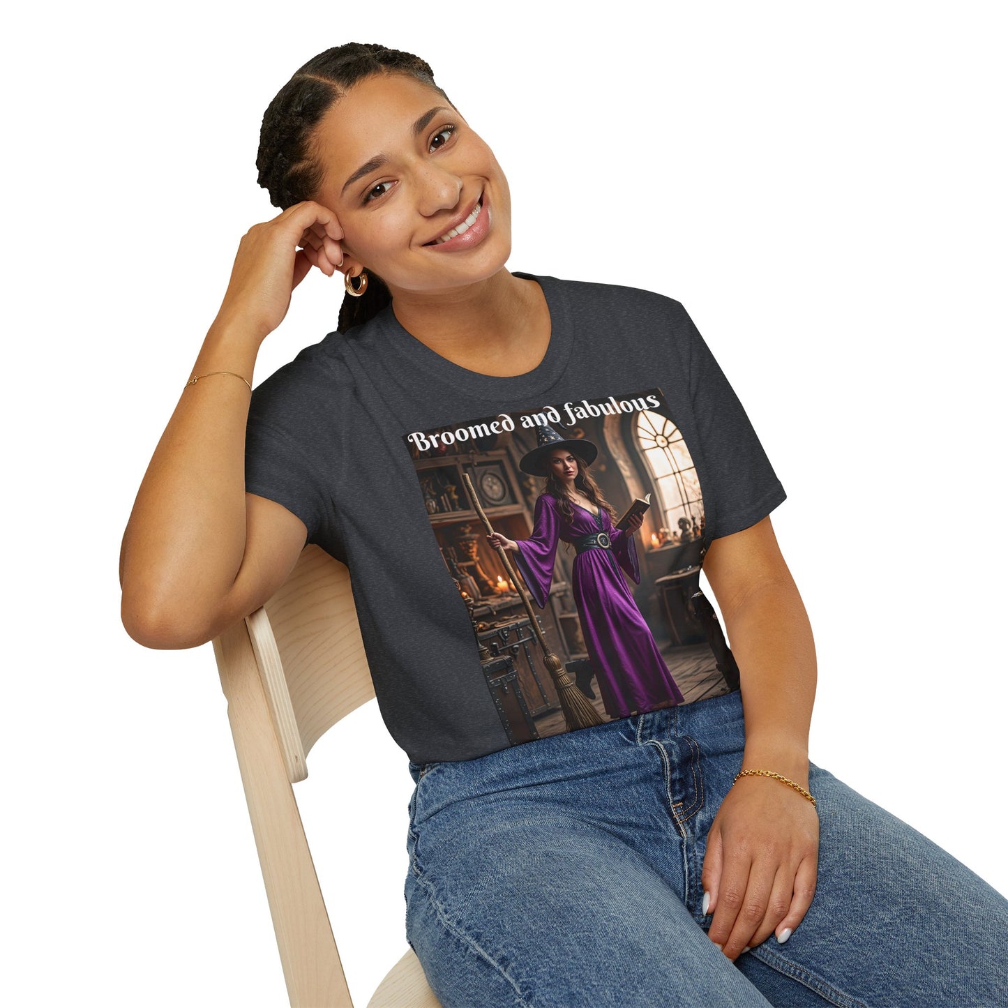 Customizable Woman Cotton Softstyle Halloween T-Shirt - Broomed and Fabulous Halloween Outfit