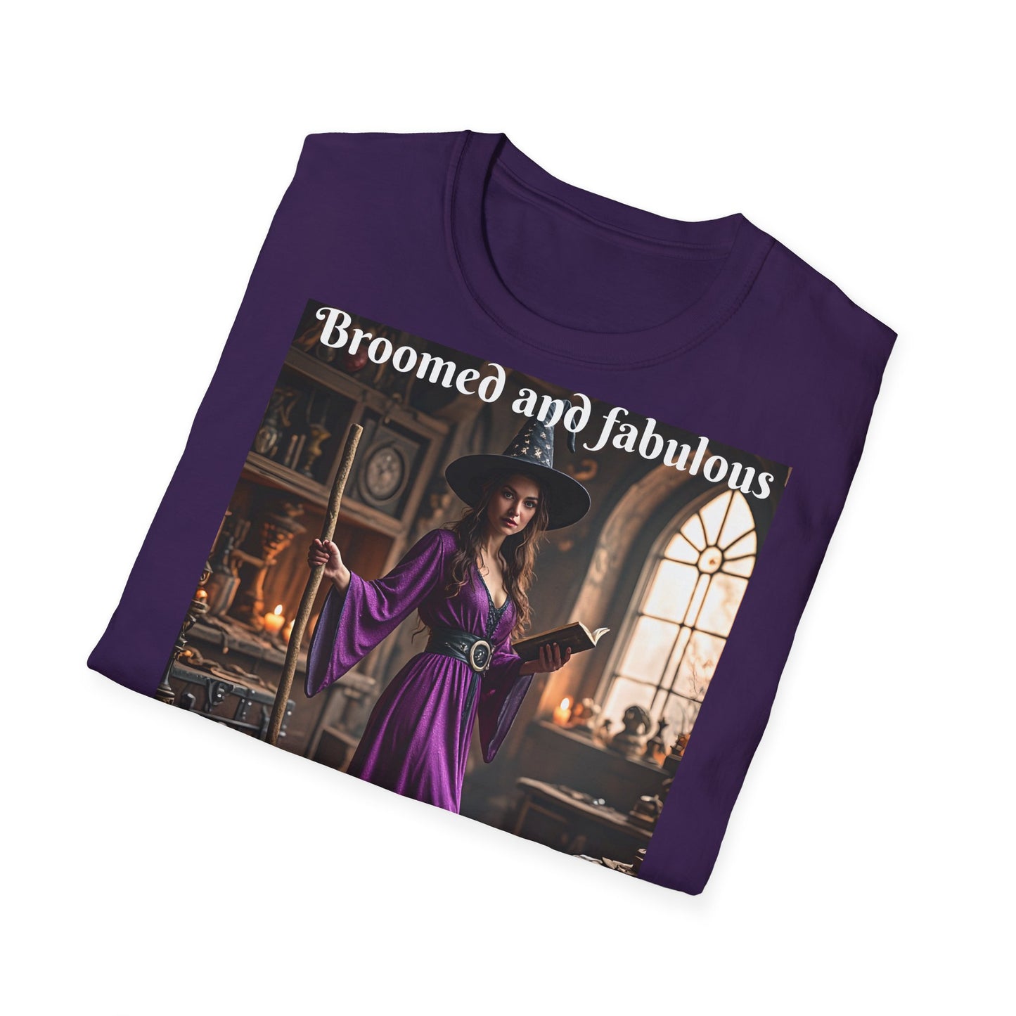 Customizable Woman Cotton Softstyle Halloween T-Shirt - Broomed and Fabulous Halloween Outfit