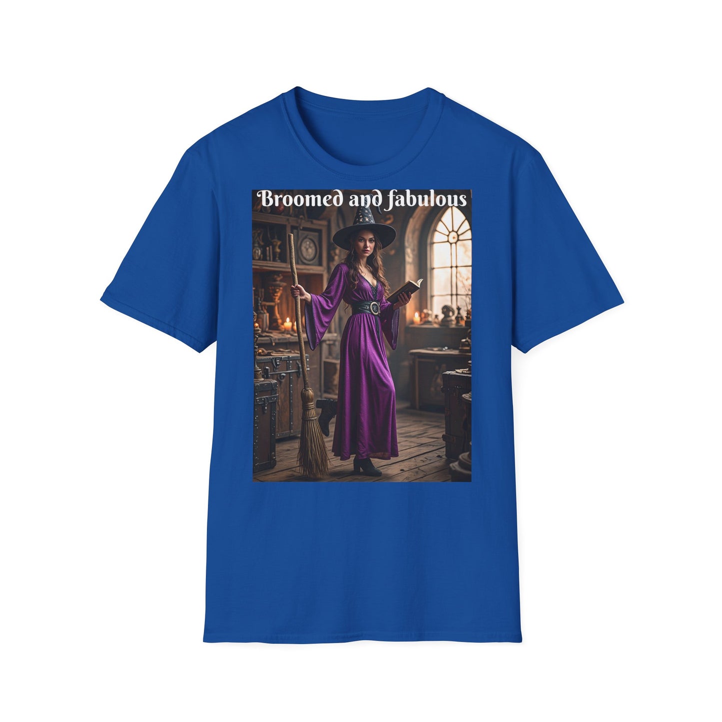 Customizable Woman Cotton Softstyle Halloween T-Shirt - Broomed and Fabulous Halloween Outfit