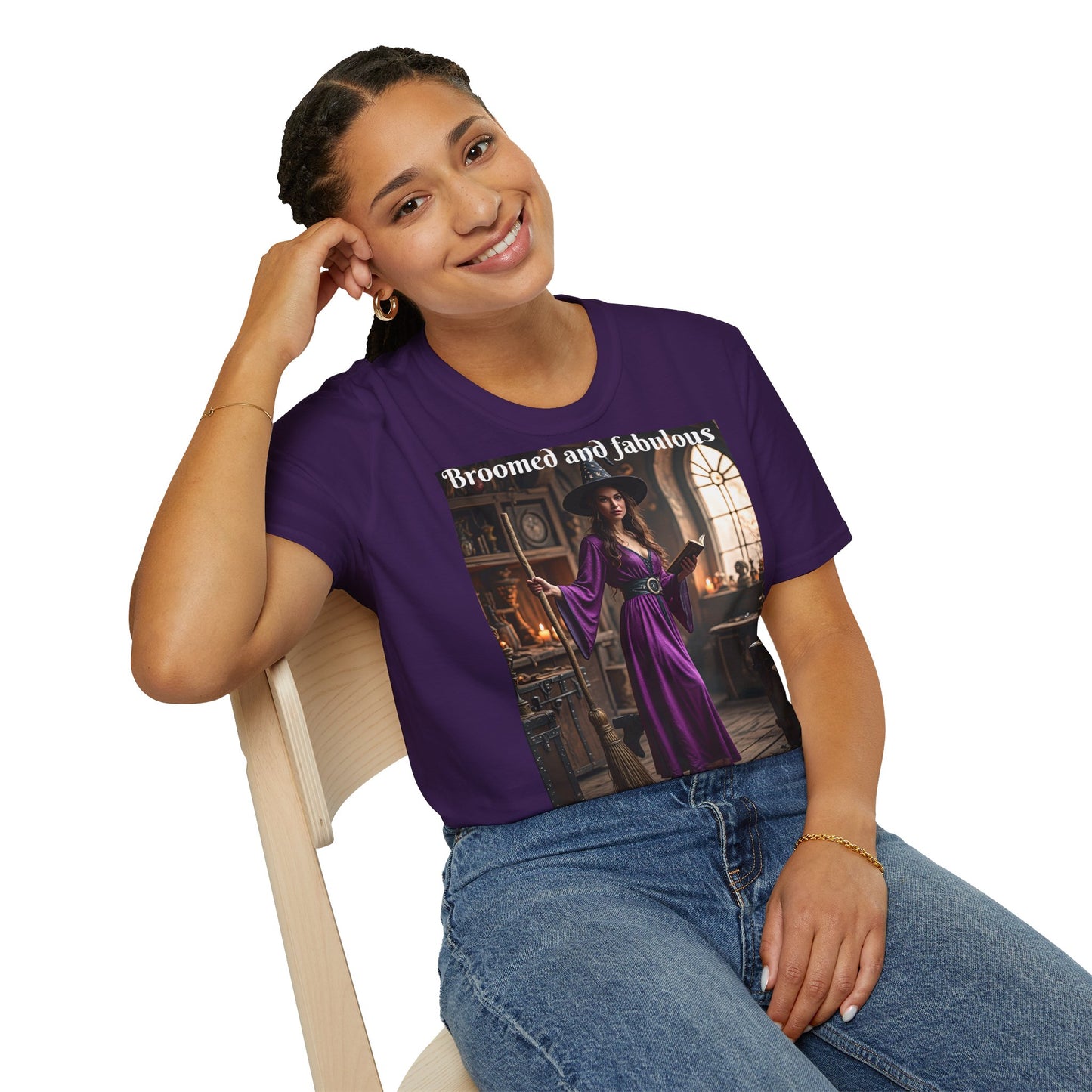 Customizable Woman Cotton Softstyle Halloween T-Shirt - Broomed and Fabulous Halloween Outfit
