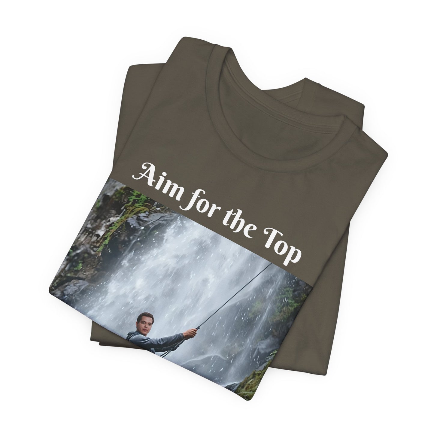 Customizable Cotton Adventure T-Shirt - "Aim for the Top" With Your Face on the T-Shirt