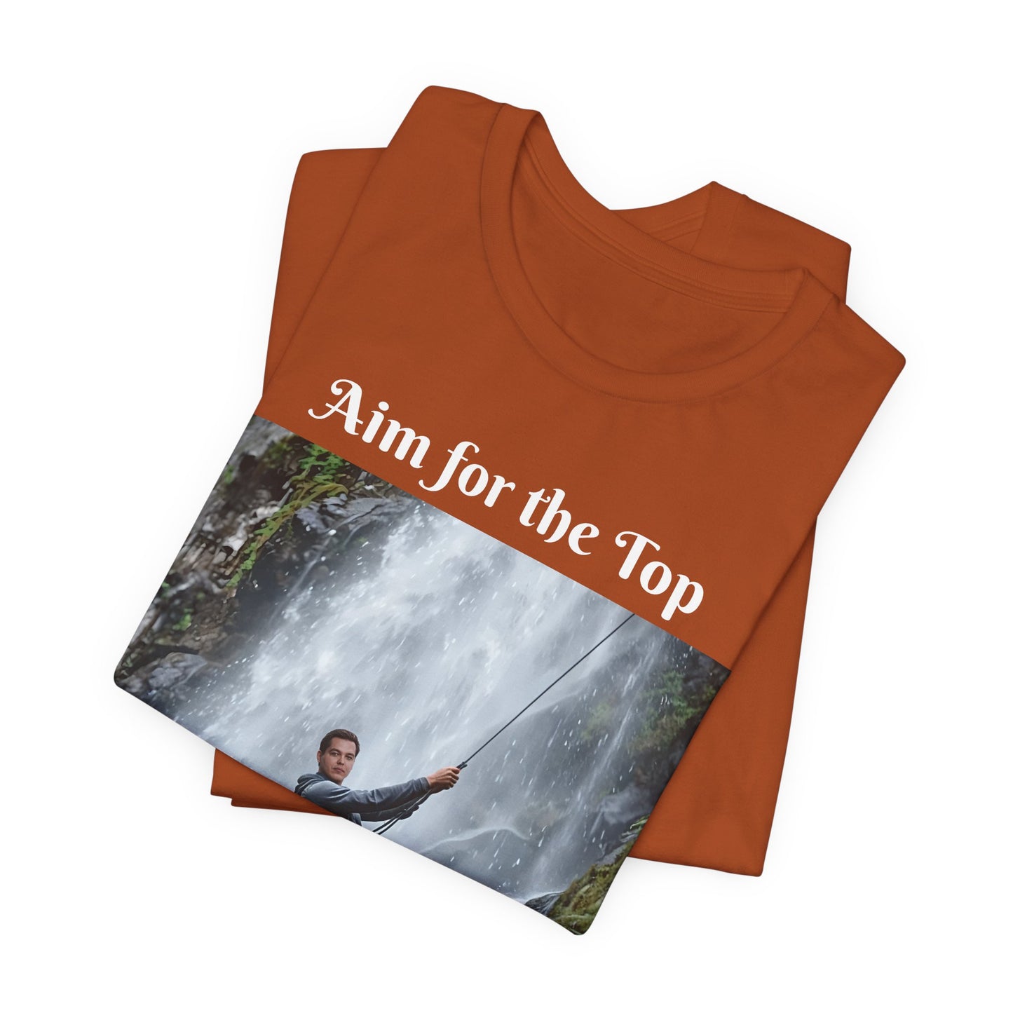 Customizable Cotton Adventure T-Shirt - "Aim for the Top" With Your Face on the T-Shirt