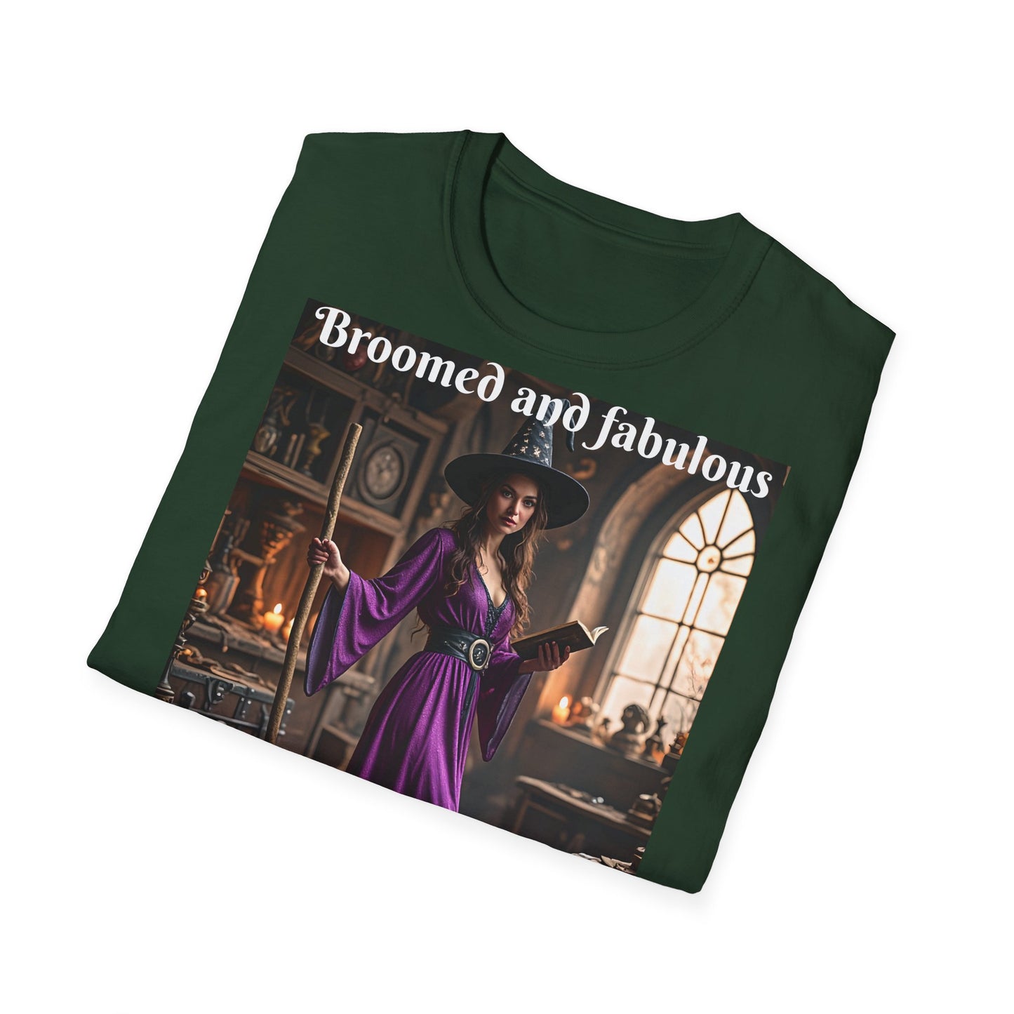 Customizable Woman Cotton Softstyle Halloween T-Shirt - Broomed and Fabulous Halloween Outfit
