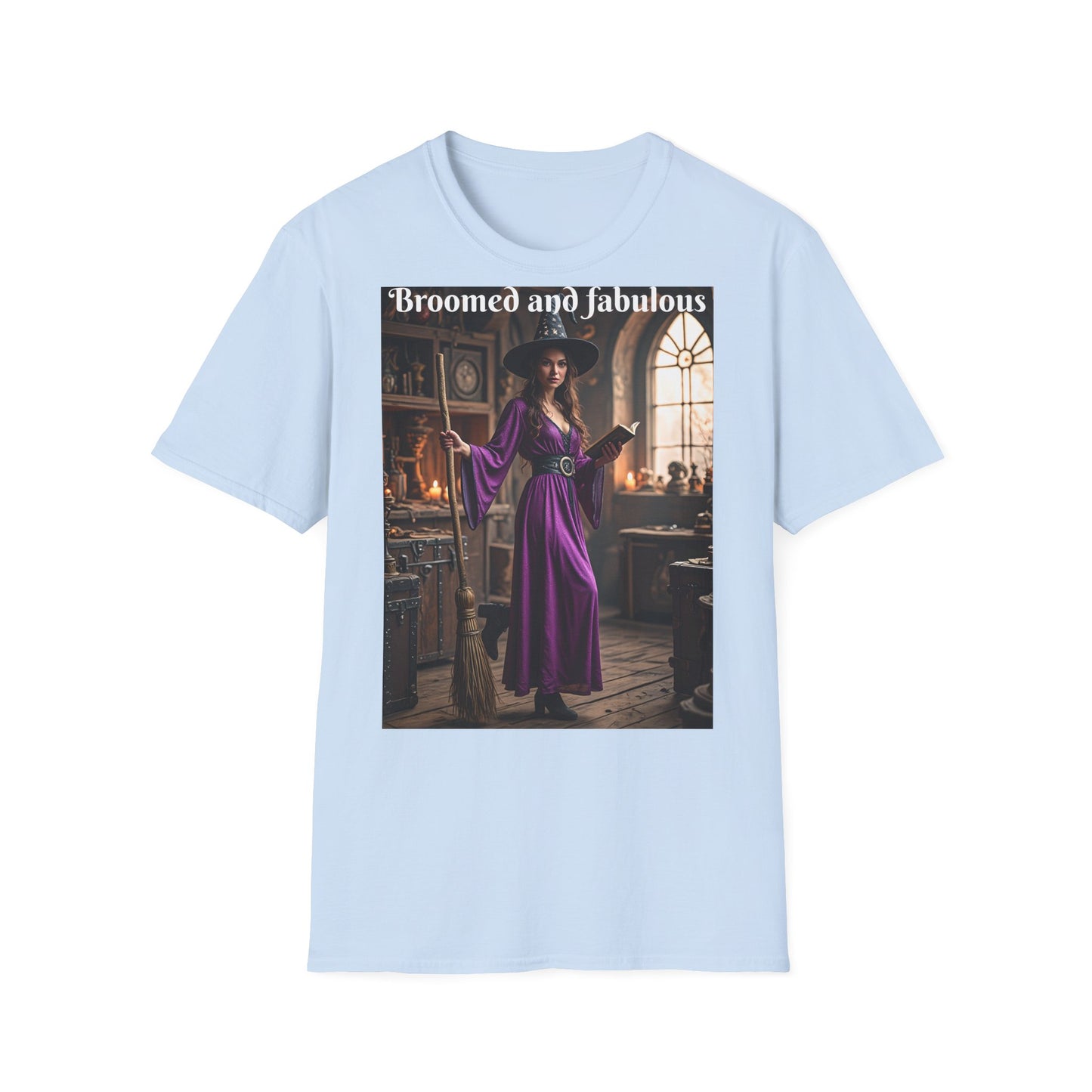 Customizable Woman Cotton Softstyle Halloween T-Shirt - Broomed and Fabulous Halloween Outfit