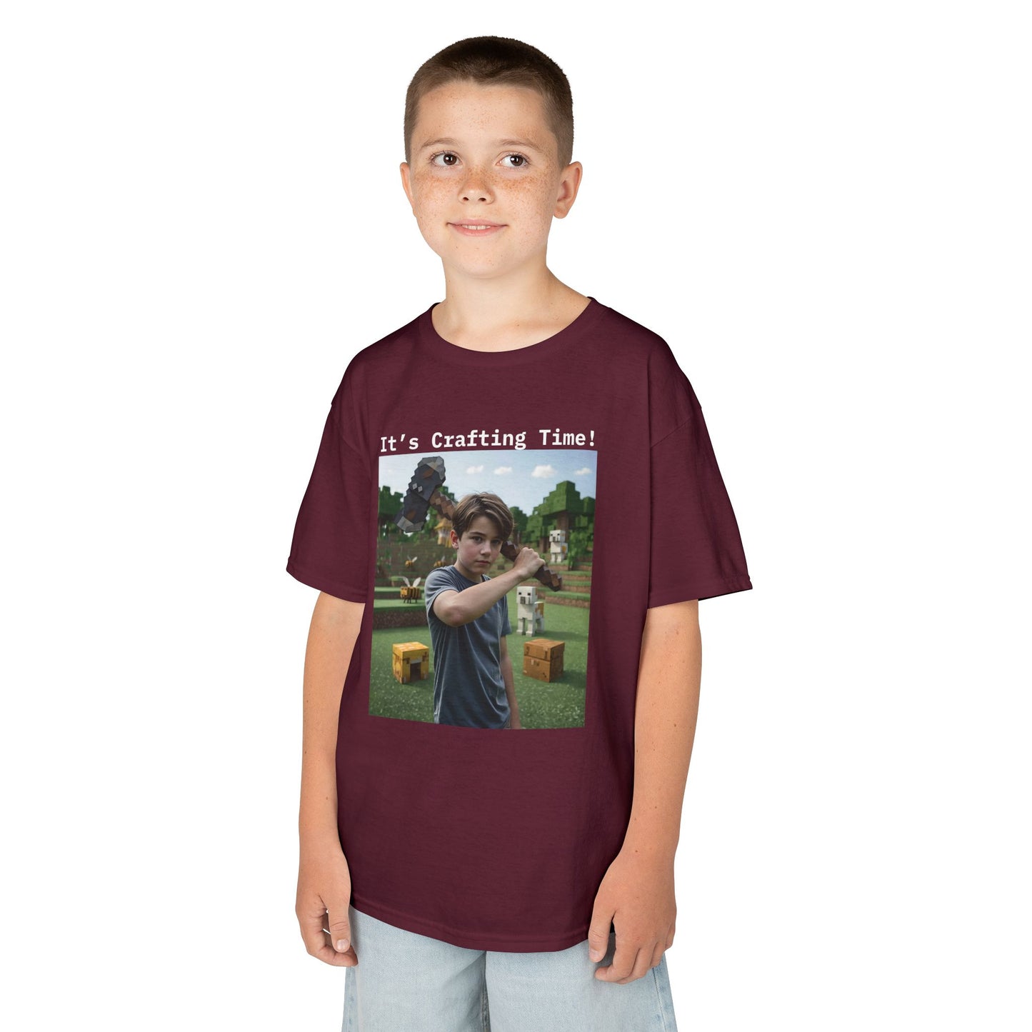 Customizable Kids Cotton T-Shirt - It's Crafting Time - Minecraft Inspired T-Shirt