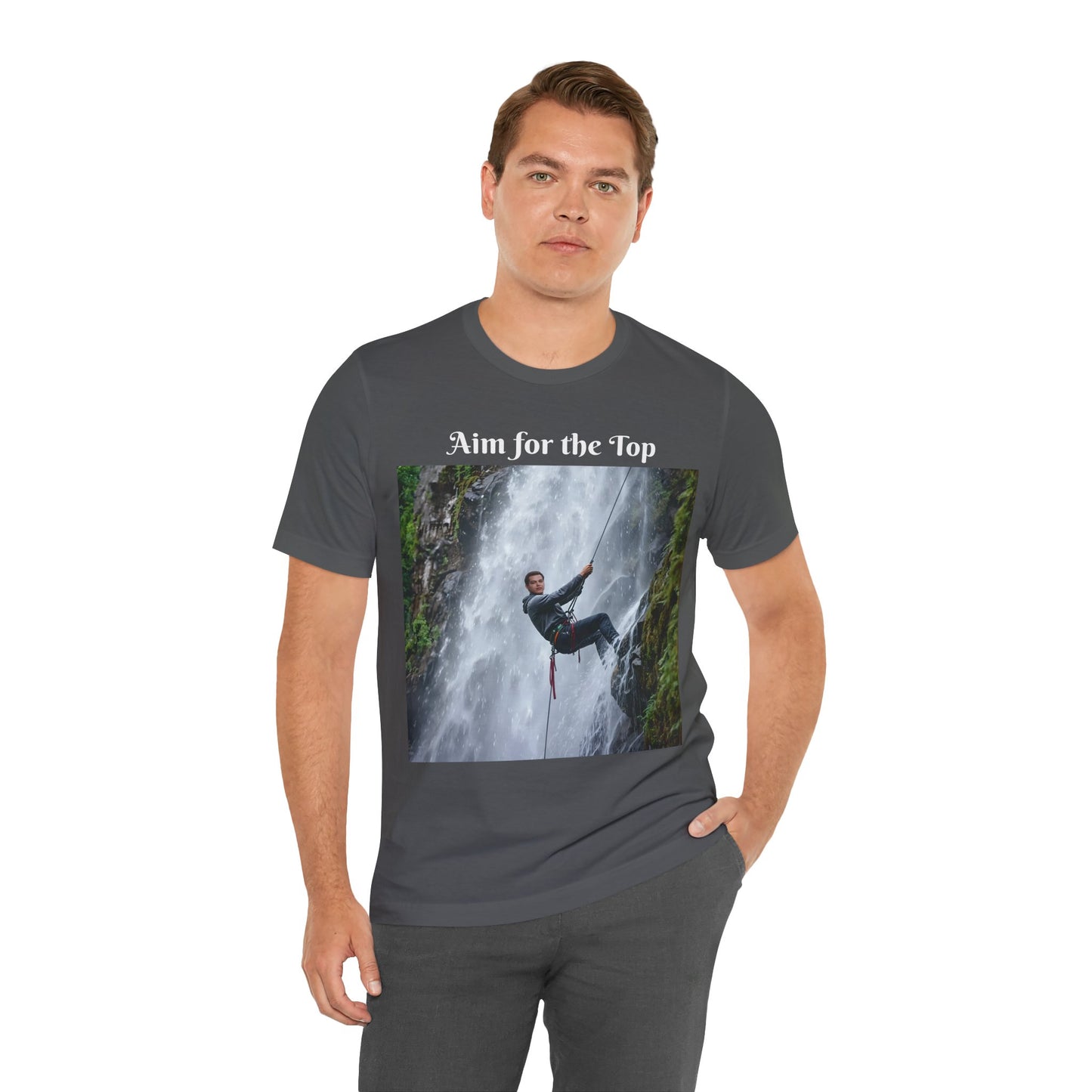 Customizable Cotton Adventure T-Shirt - "Aim for the Top" With Your Face on the T-Shirt