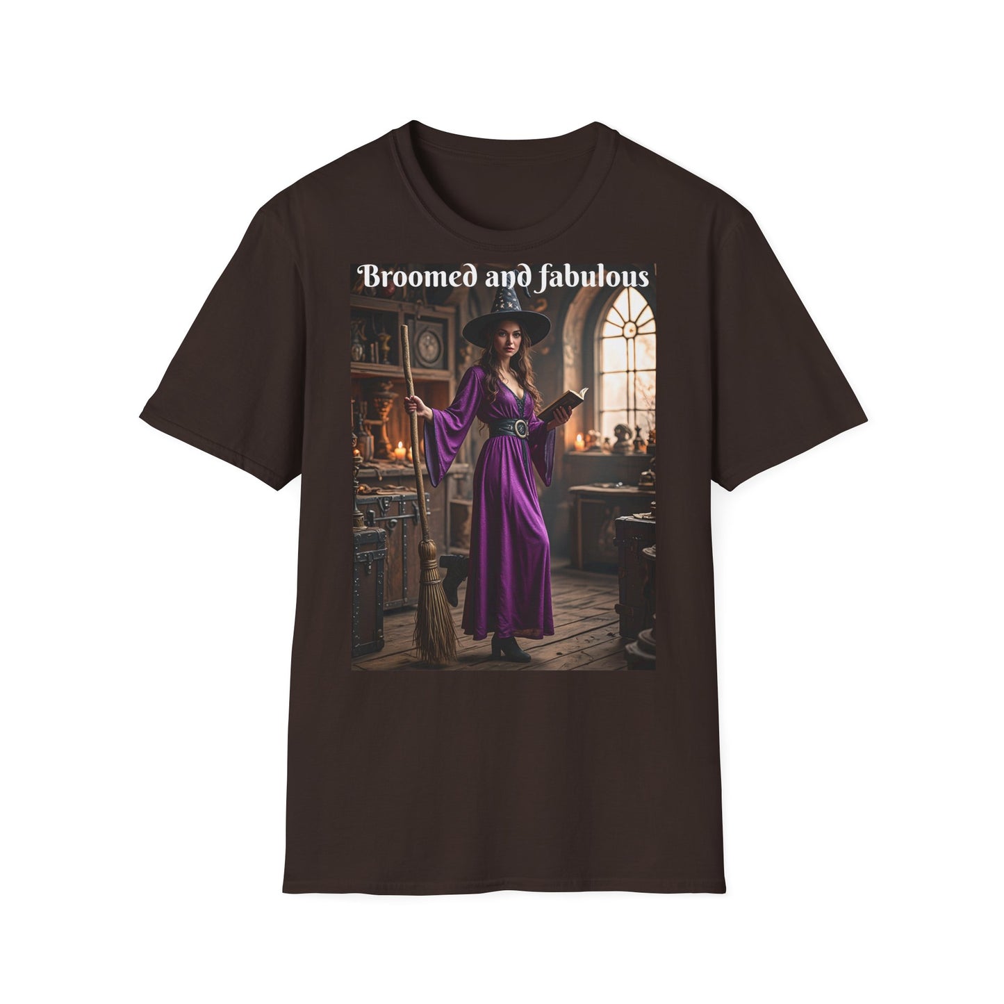 Customizable Woman Cotton Softstyle Halloween T-Shirt - Broomed and Fabulous Halloween Outfit