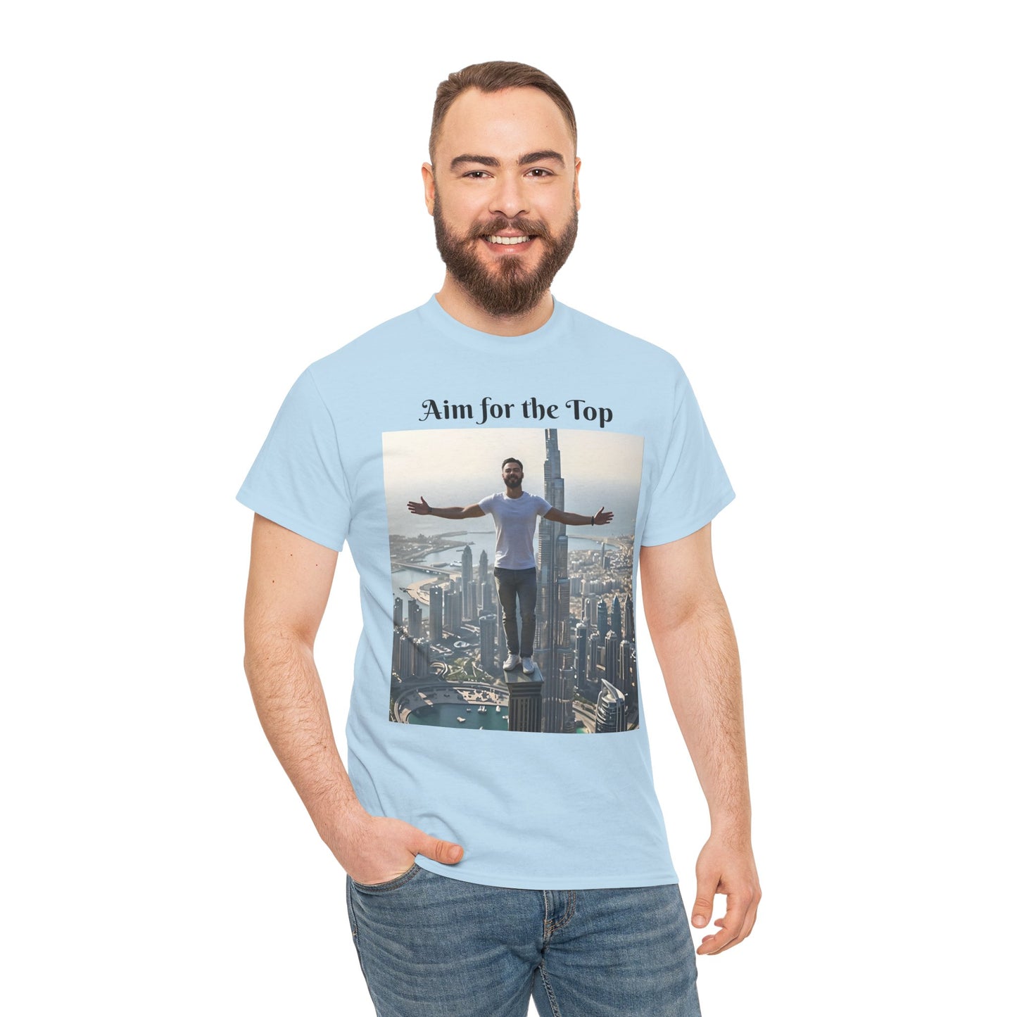 Customizable Cotton T-Shirt - ‘Aim for the Top’ - With Your Face on the T-Shirt