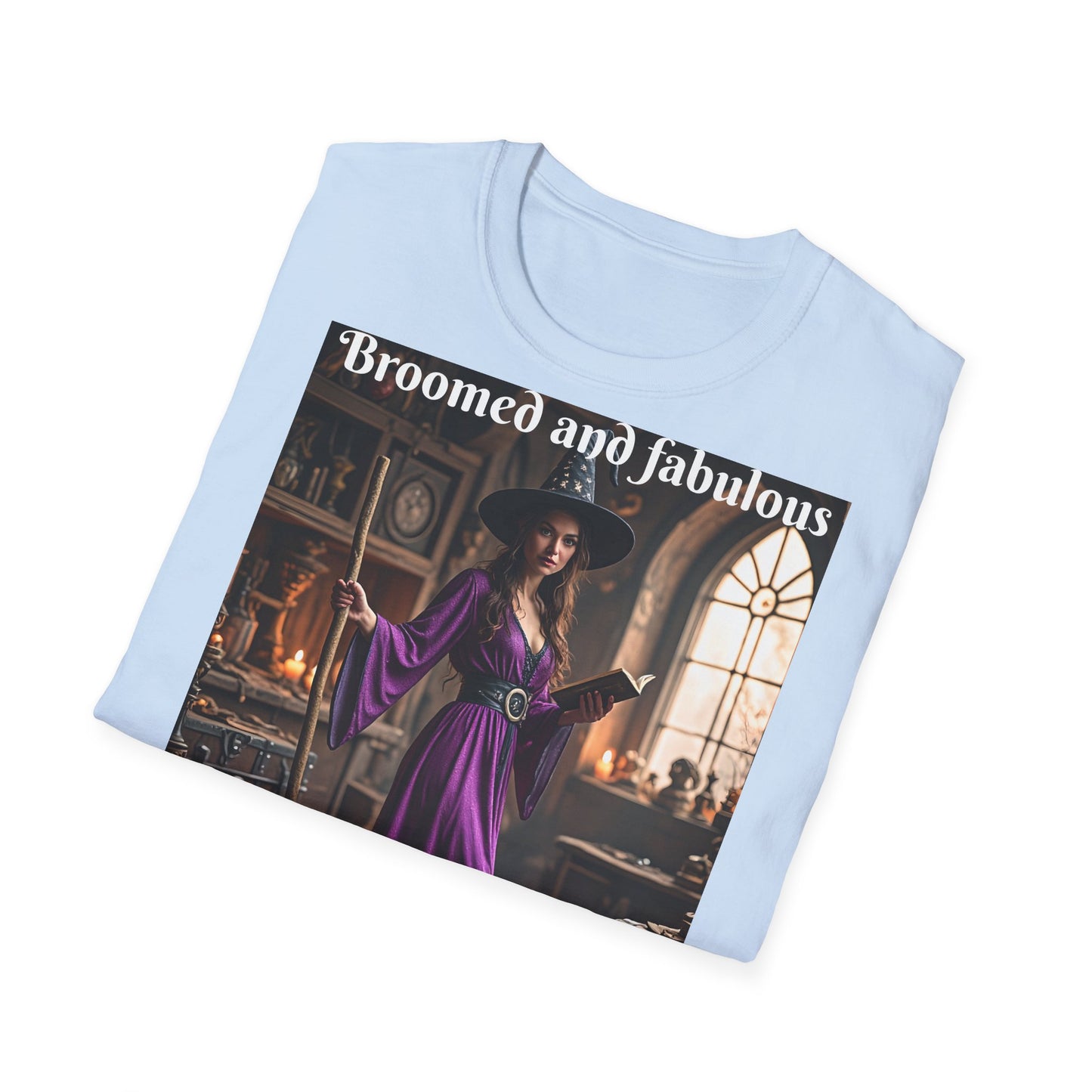 Customizable Woman Cotton Softstyle Halloween T-Shirt - Broomed and Fabulous Halloween Outfit