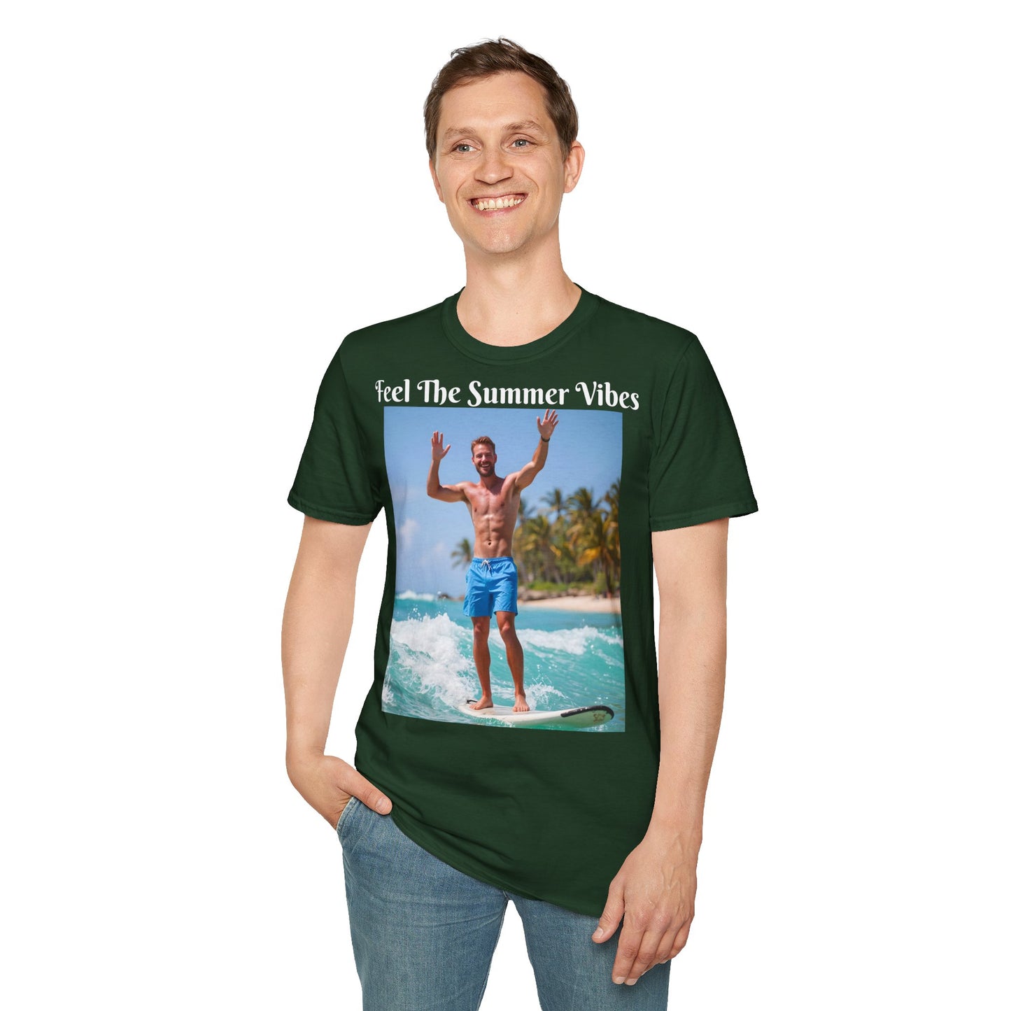 Customizable "Feel the Summer Vibes" Cotton Softstyle T-Shirt