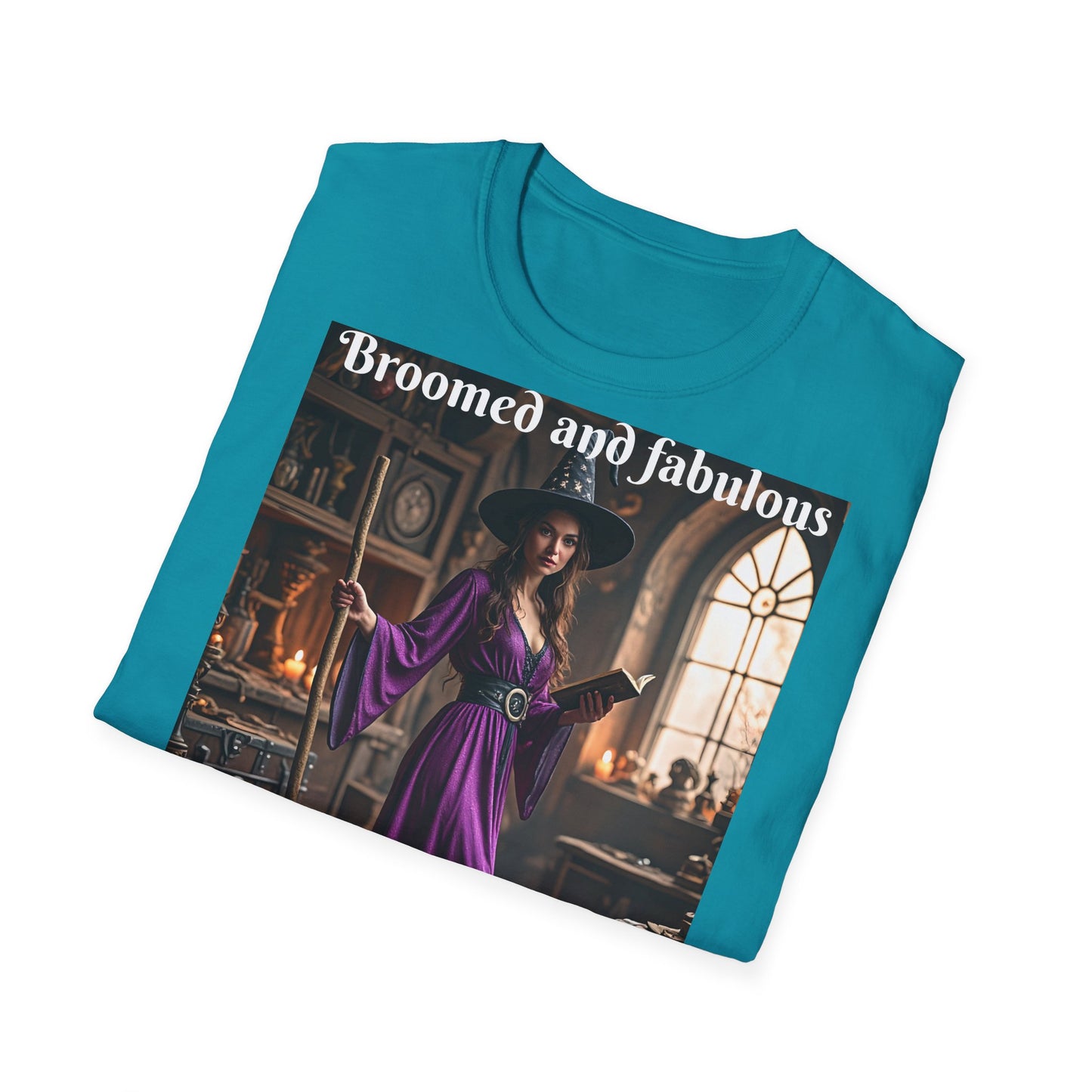 Customizable Woman Cotton Softstyle Halloween T-Shirt - Broomed and Fabulous Halloween Outfit