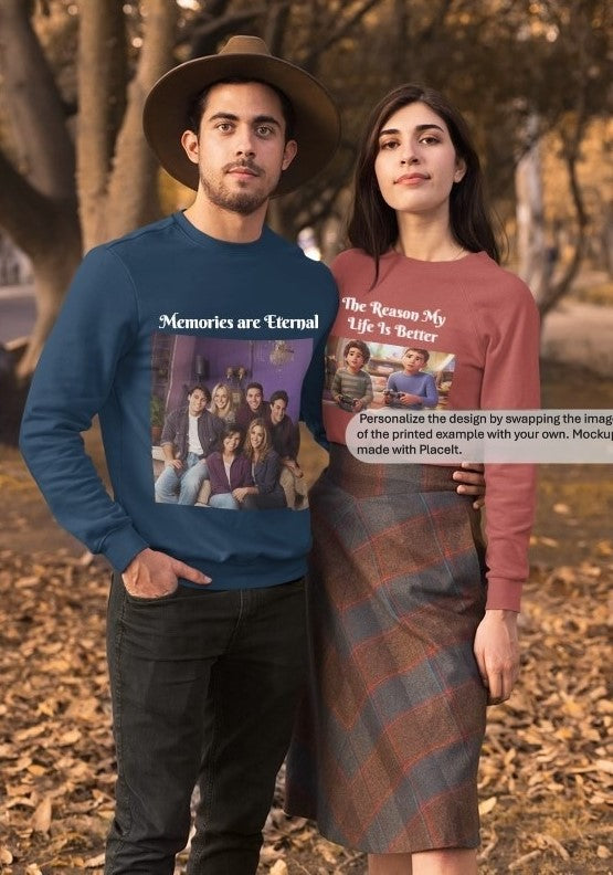 Unisex Sweatshirt with personalized cartoon or artistic renditions, printed on the clothing of your choice.