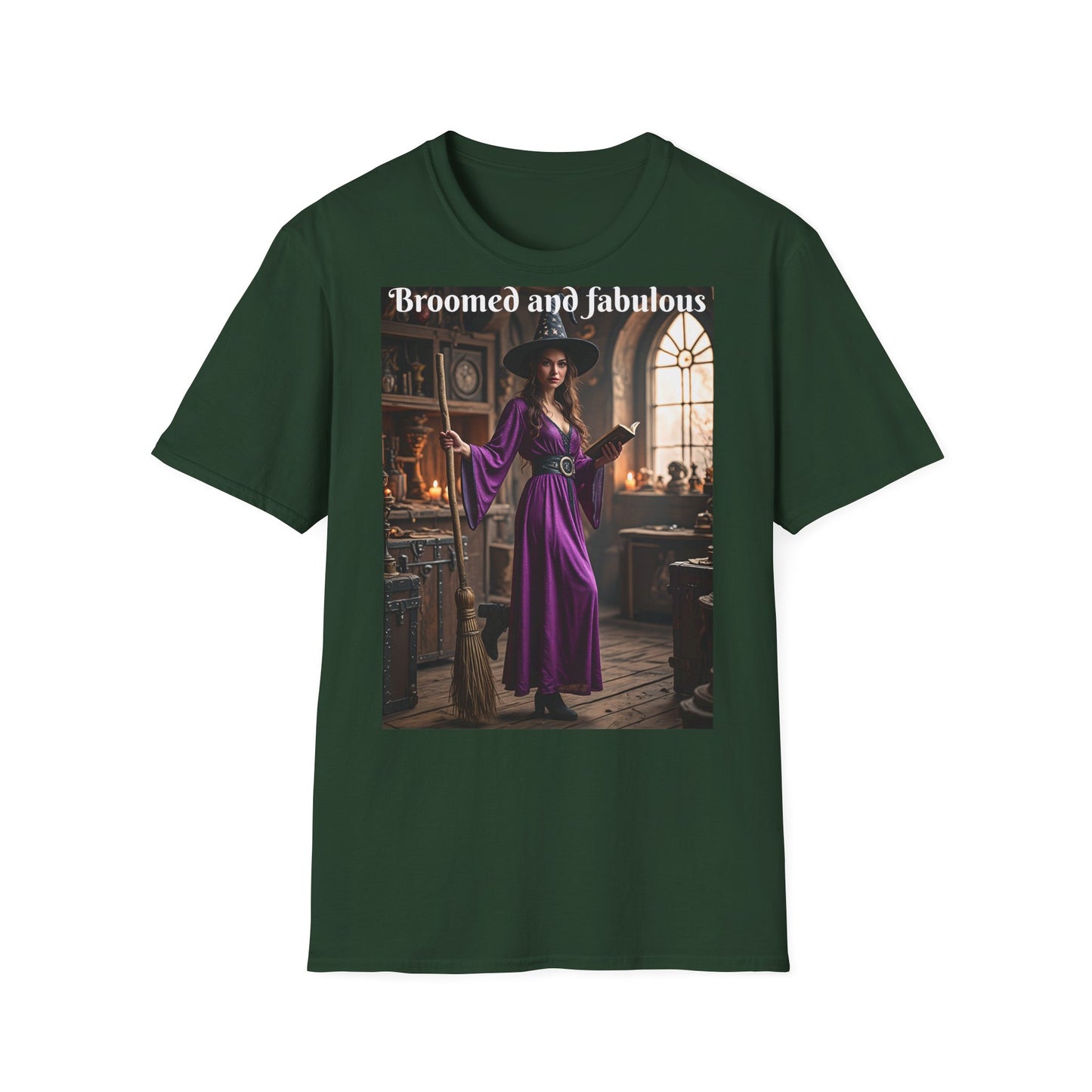 Customizable Woman Cotton Softstyle Halloween T-Shirt - Broomed and Fabulous Halloween Outfit