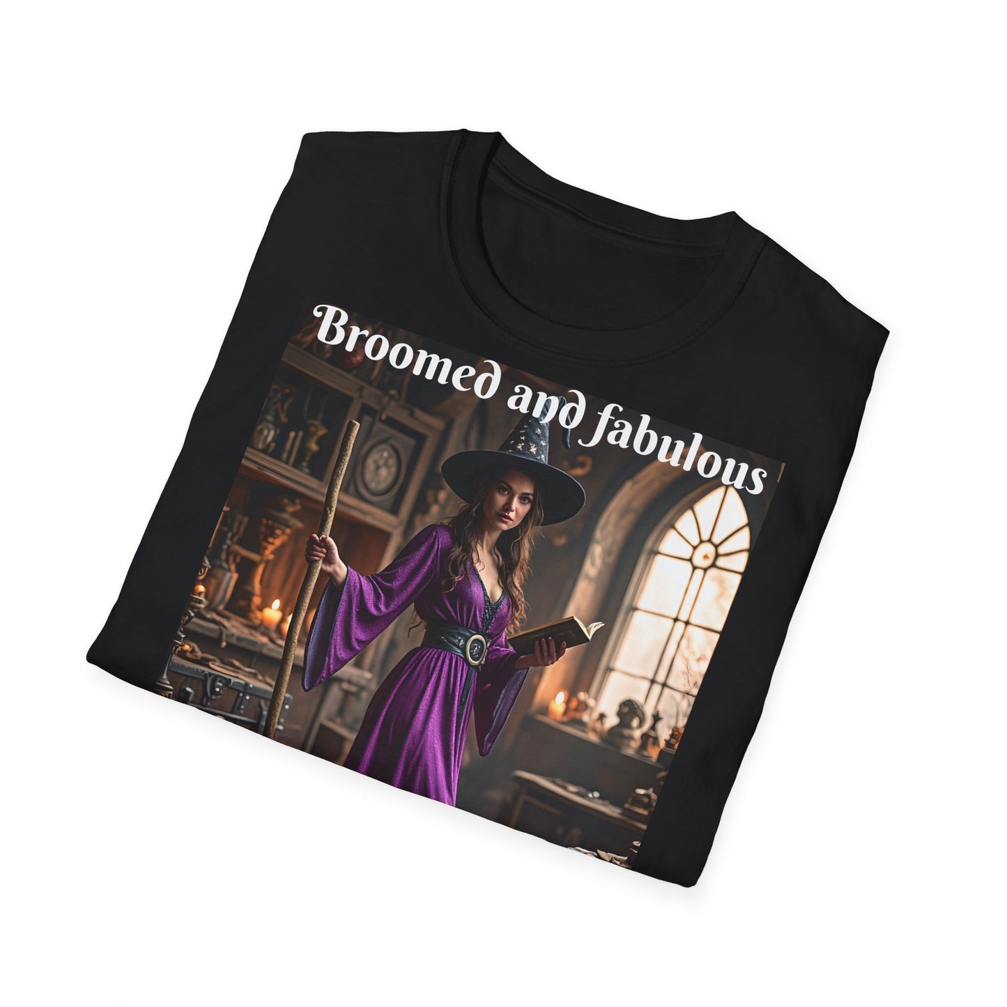 Customizable Woman Cotton Softstyle Halloween T-Shirt - Broomed and Fabulous Halloween Outfit