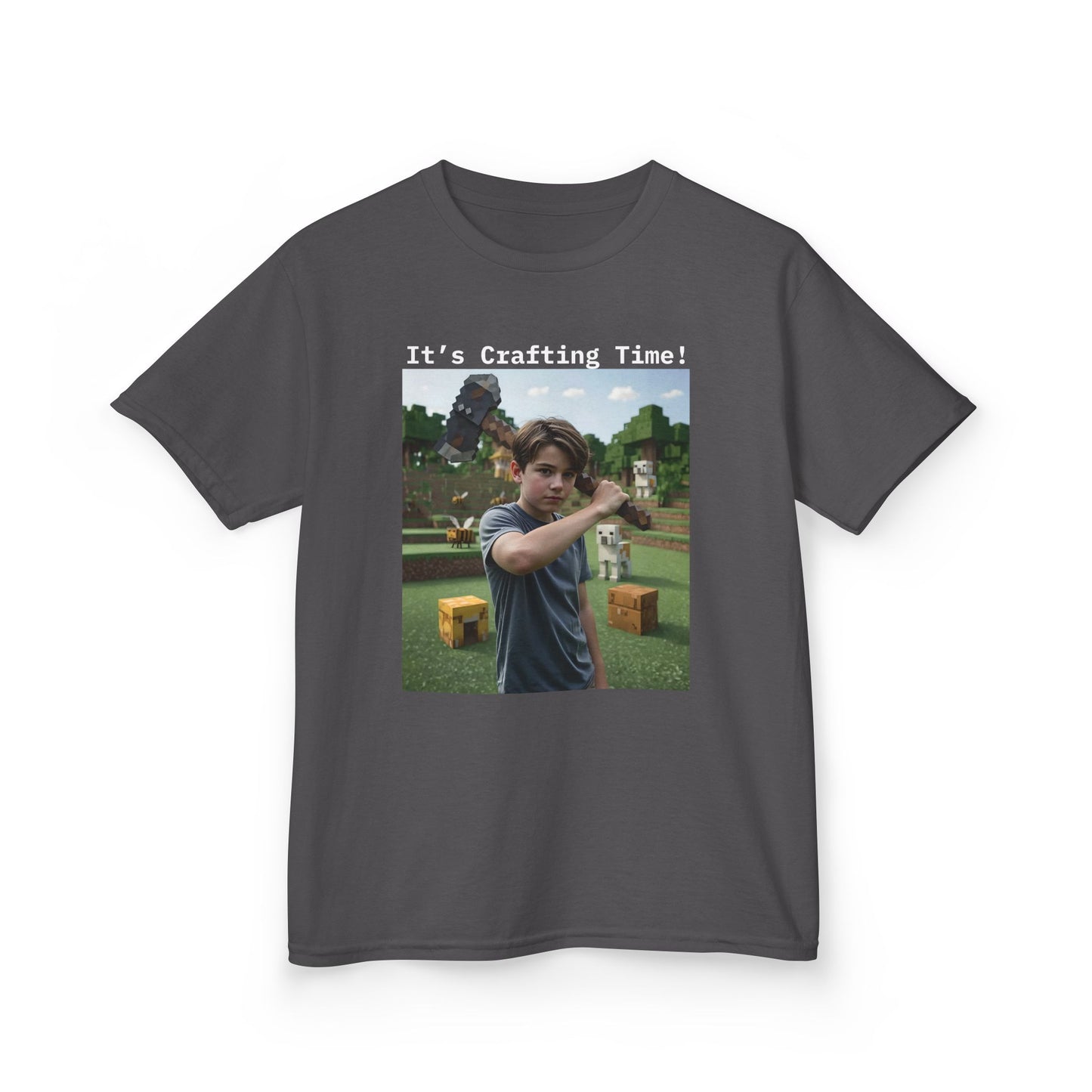 Customizable Kids Cotton T-Shirt -  It's Crafting Time - Minecraft Inspired T-Shirt
