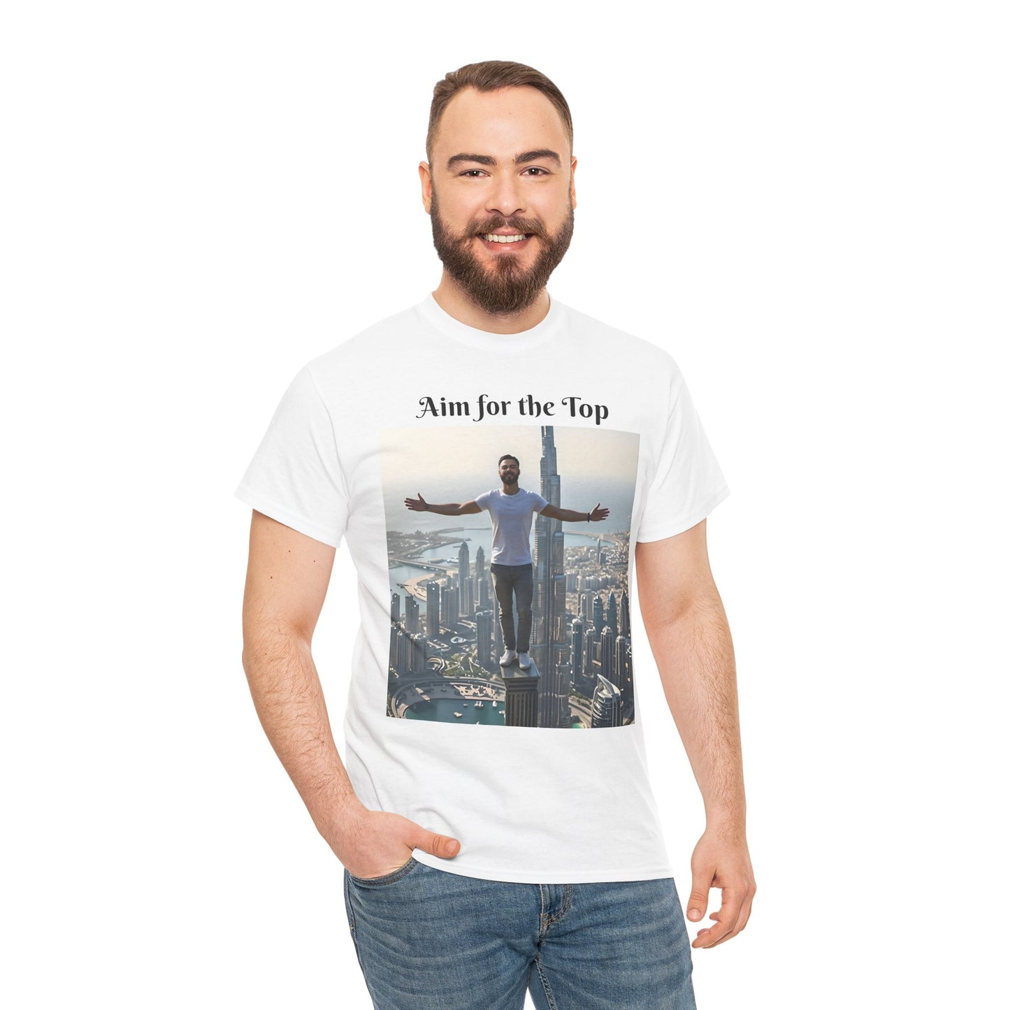 Customizable Cotton T-Shirt - ‘Aim for the Top’ - With Your Face on the T-Shirt