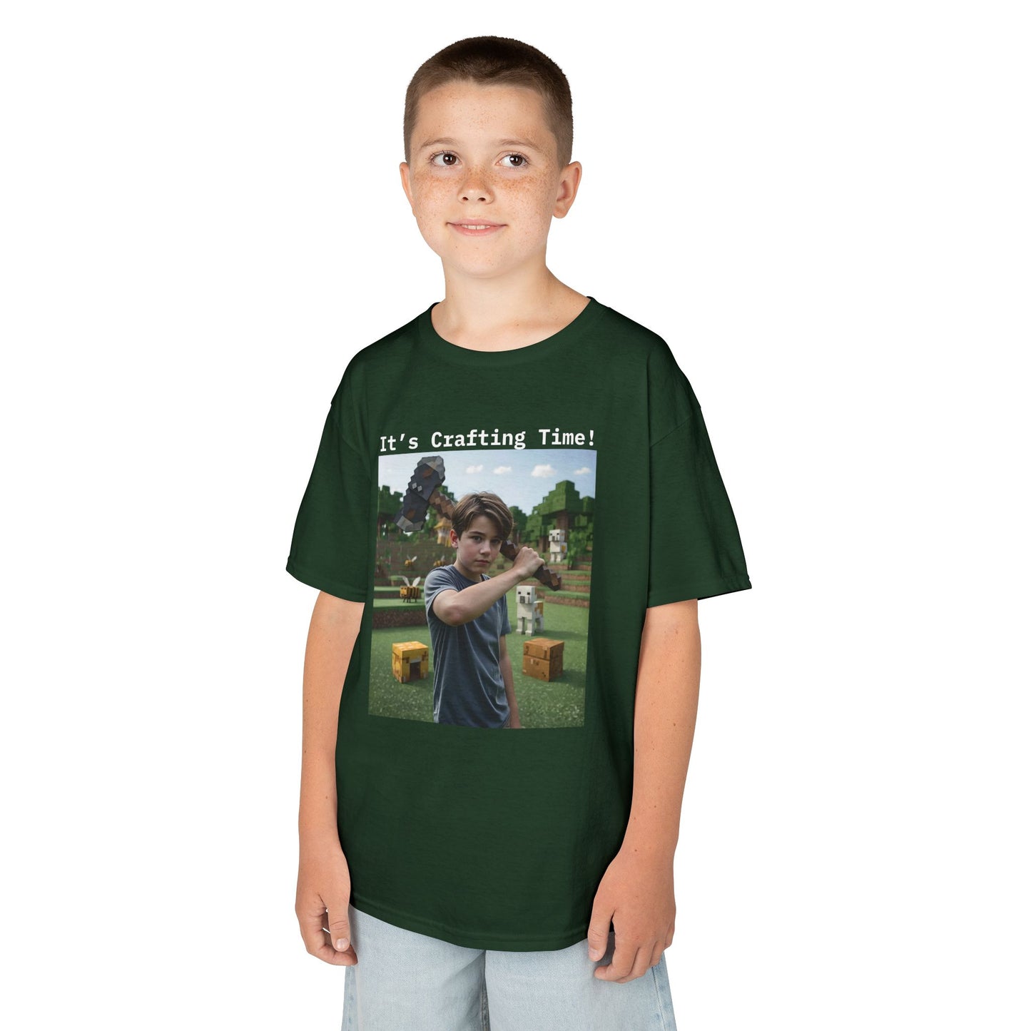 Customizable Kids Cotton T-Shirt -  It's Crafting Time - Minecraft Inspired T-Shirt