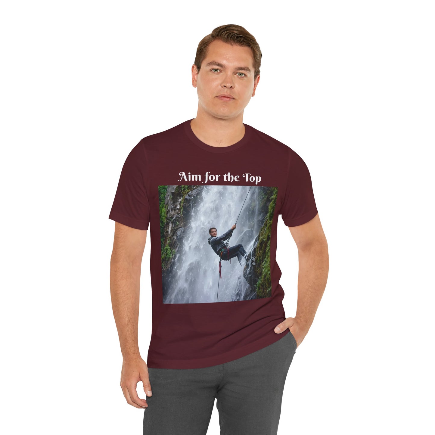 Customizable Cotton Adventure T-Shirt - "Aim for the Top" With Your Face on the T-Shirt