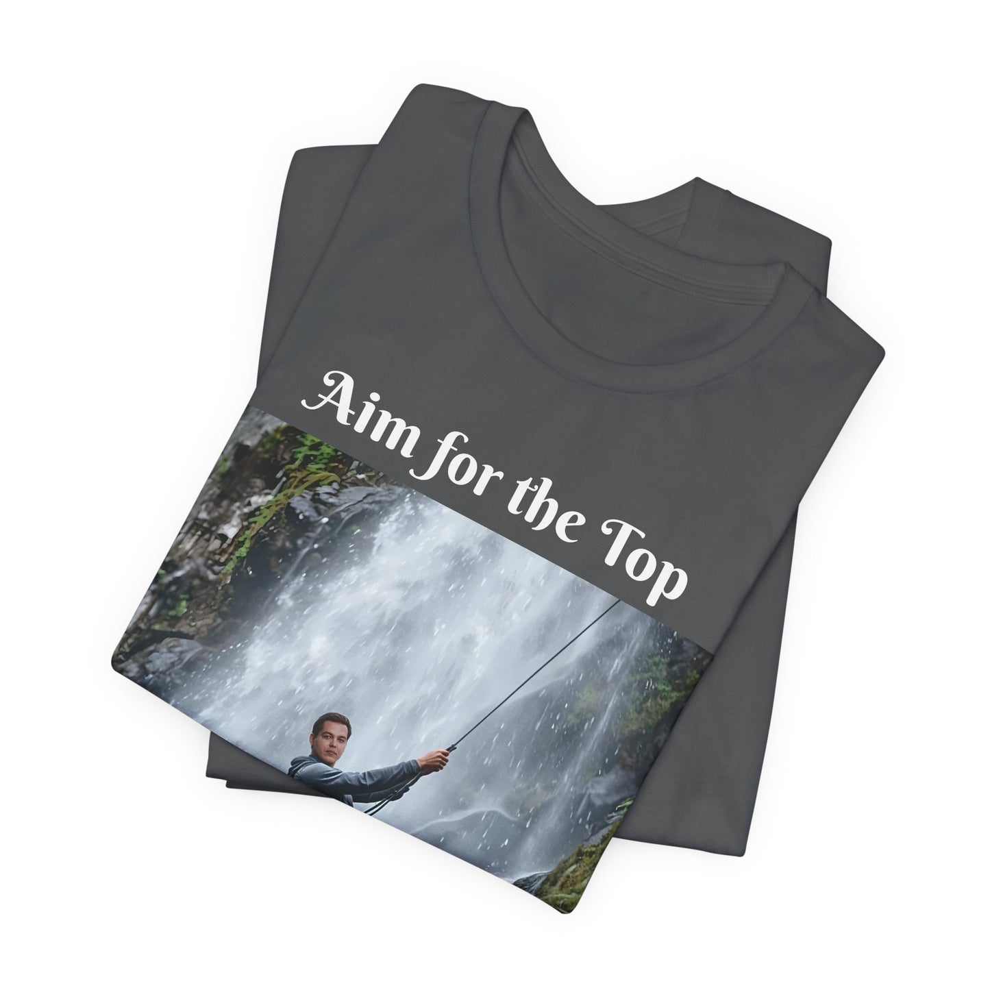 Customizable Cotton Adventure T-Shirt - "Aim for the Top" With Your Face on the T-Shirt