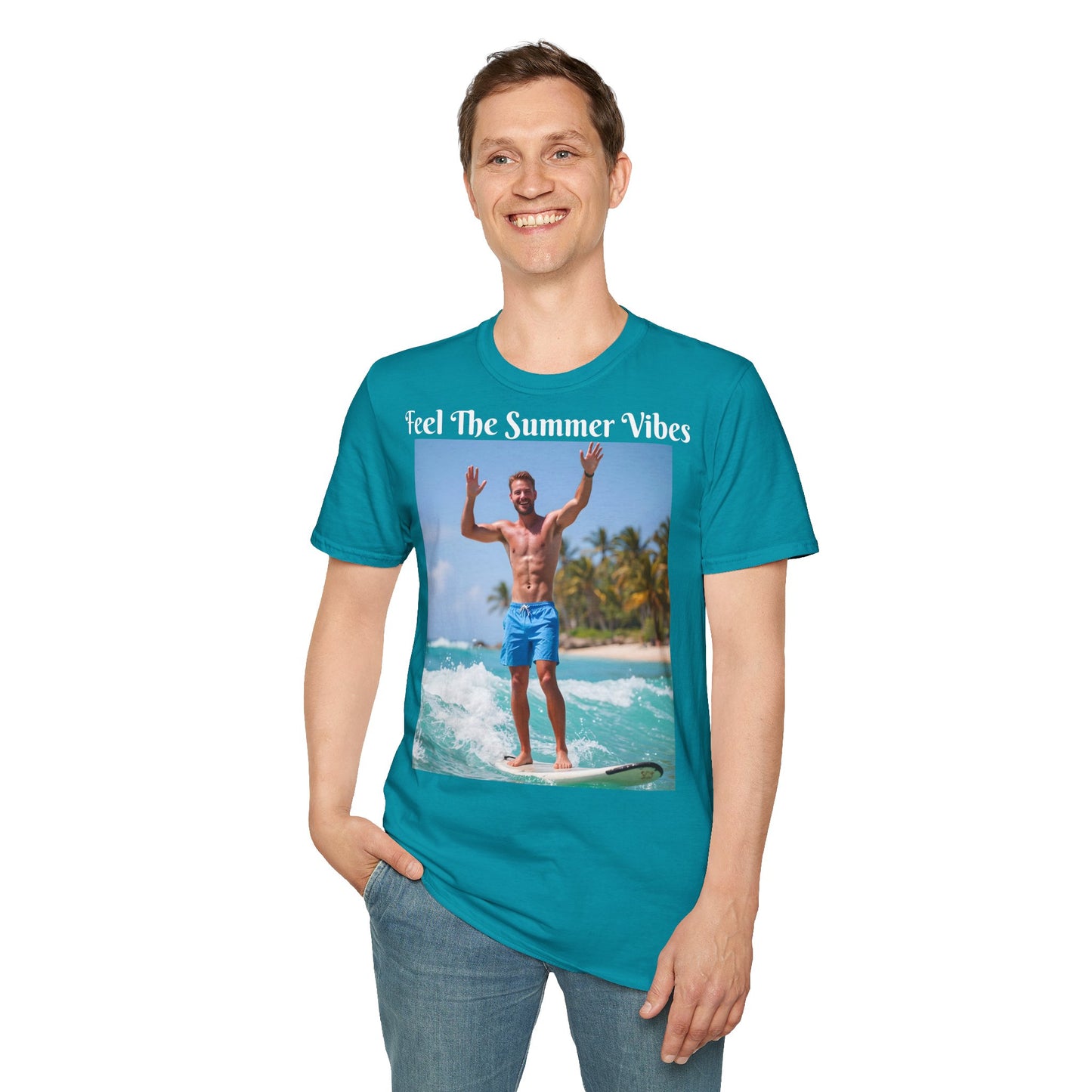Customizable "Feel the Summer Vibes" Cotton Softstyle T-Shirt