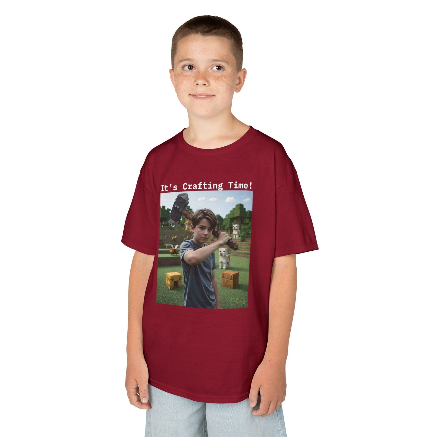 Customizable Kids Cotton T-Shirt -  It's Crafting Time - Minecraft Inspired T-Shirt