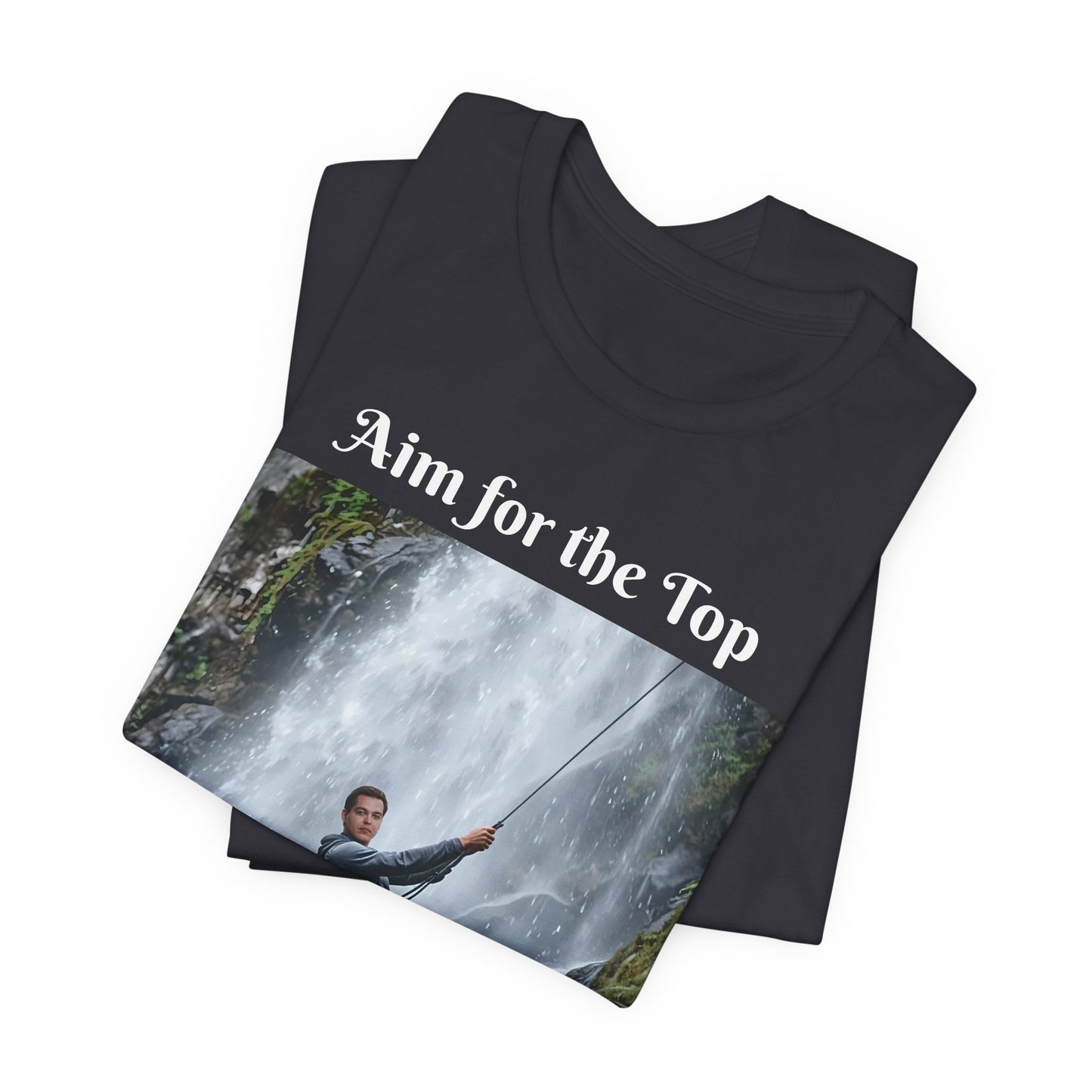 Customizable Cotton Adventure T-Shirt - "Aim for the Top" With Your Face on the T-Shirt