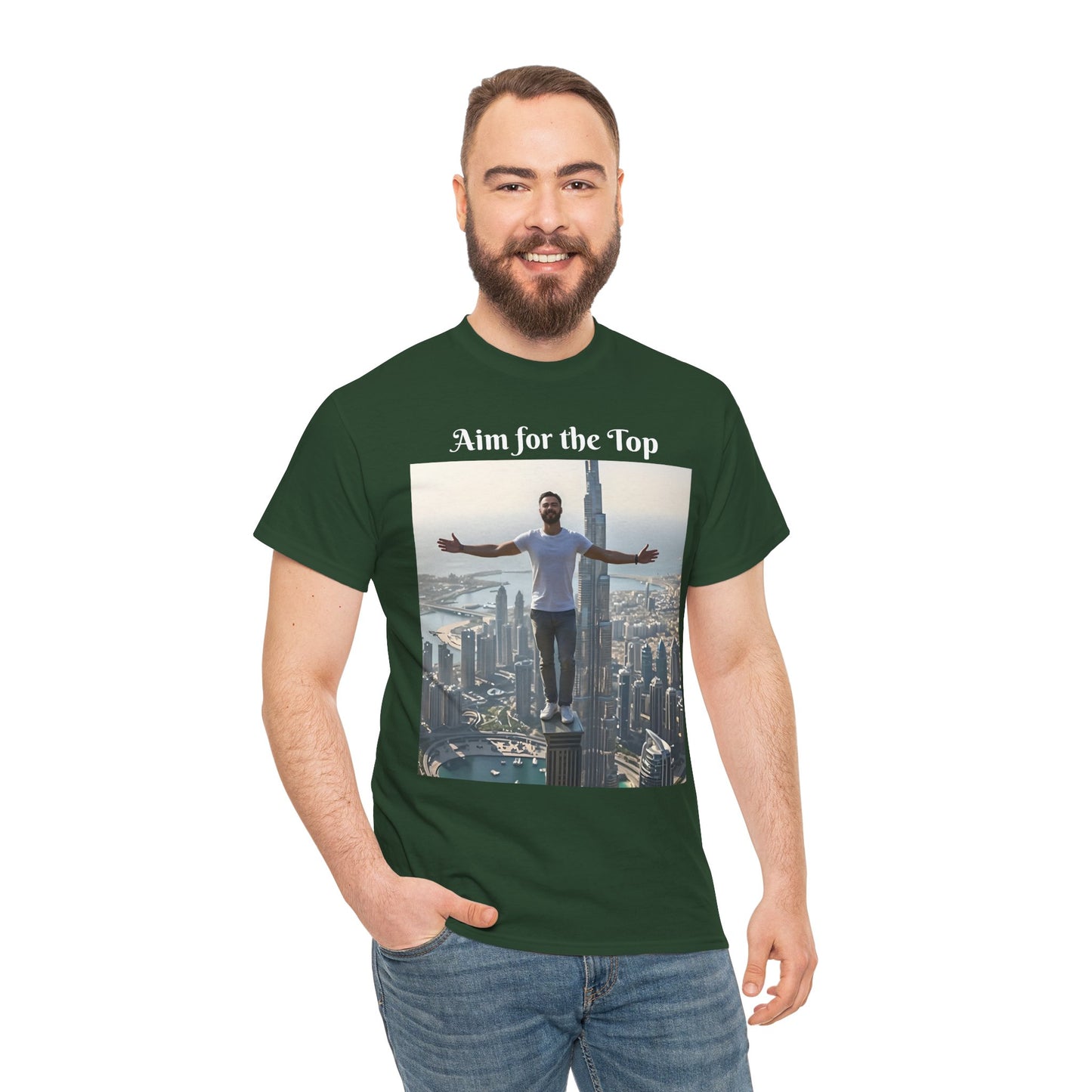Customizable Cotton T-Shirt - ‘Aim for the Top’ - With Your Face on the T-Shirt