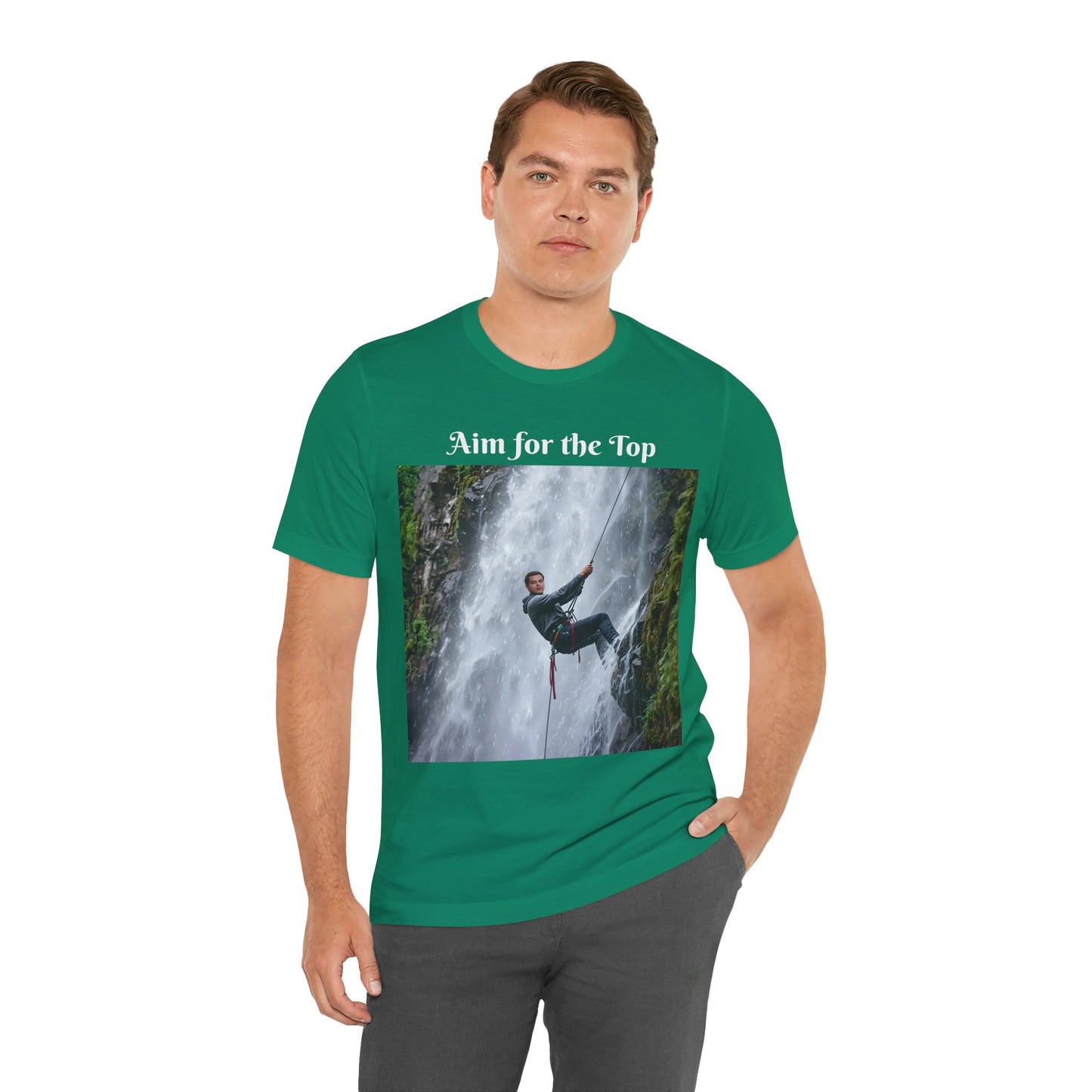 Customizable Cotton Adventure T-Shirt - "Aim for the Top" With Your Face on the T-Shirt
