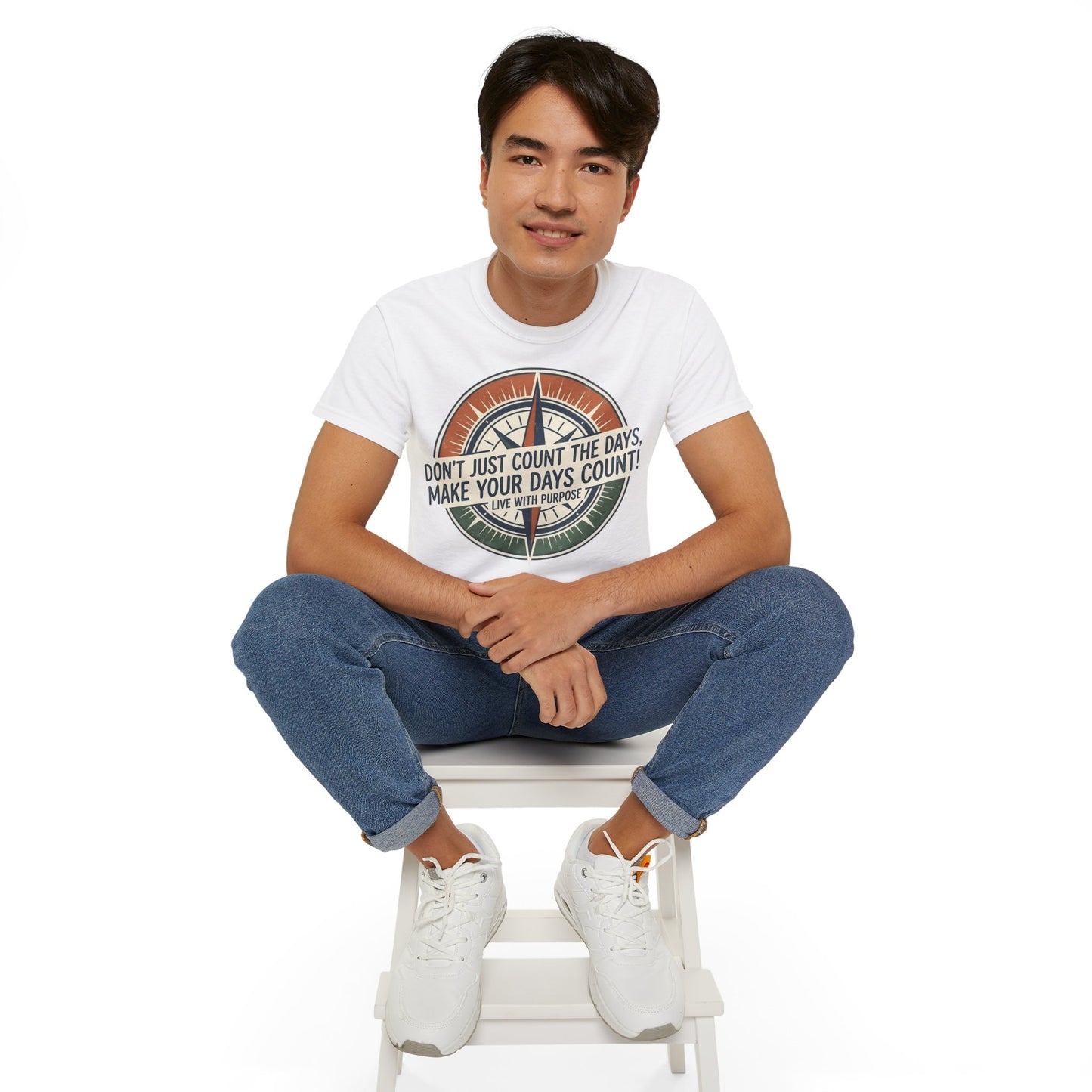 Kompass Grafik-T-Shirt – „Zähl nicht einfach die Tage, sondern mach die Tage zählbar“ Motivations-T-Shirt