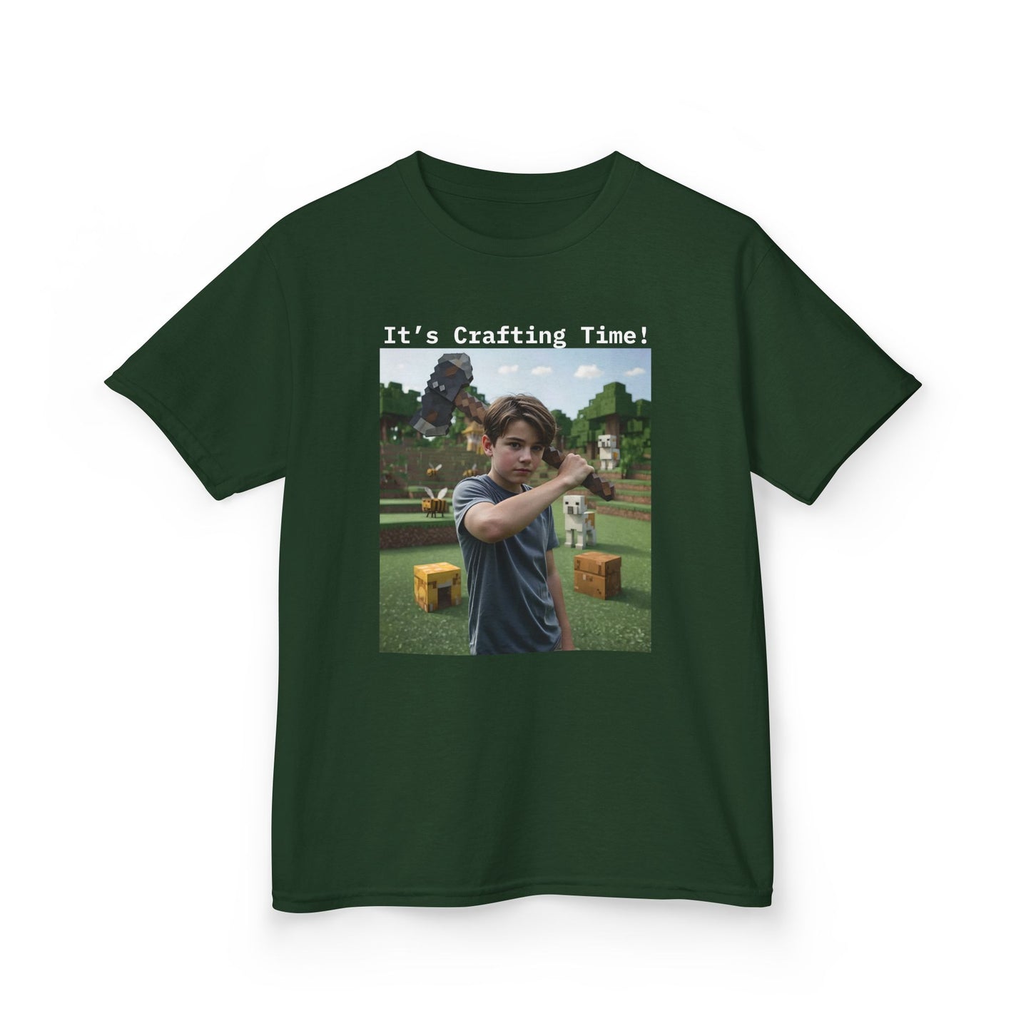 Customizable Kids Cotton T-Shirt -  It's Crafting Time - Minecraft Inspired T-Shirt