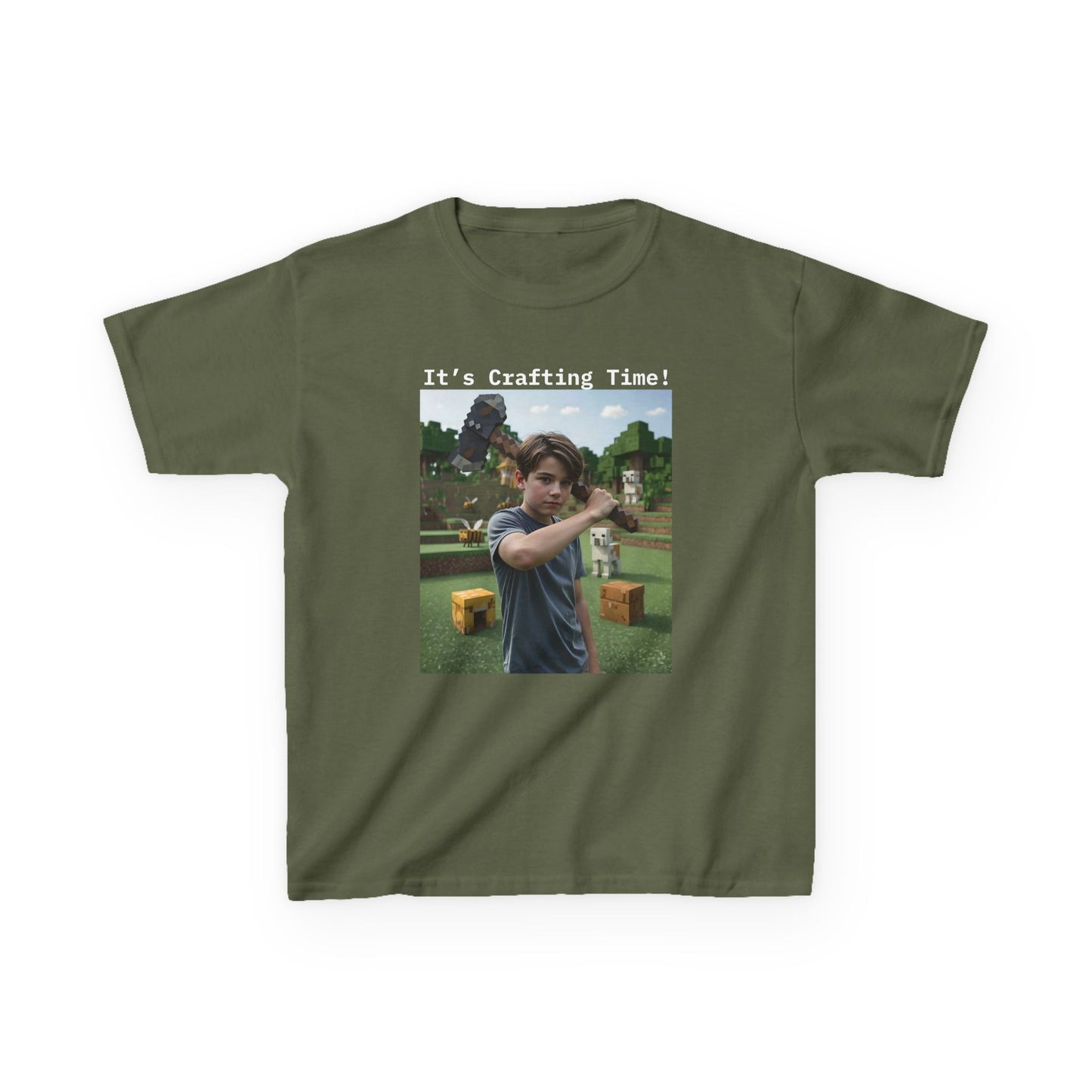 Customizable Kids Cotton T-Shirt -  It's Crafting Time - Minecraft Inspired T-Shirt