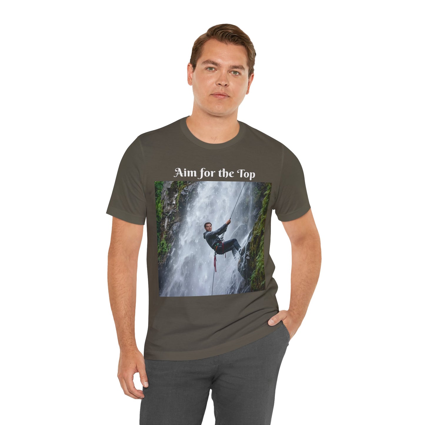 Customizable Cotton Adventure T-Shirt - "Aim for the Top" With Your Face on the T-Shirt