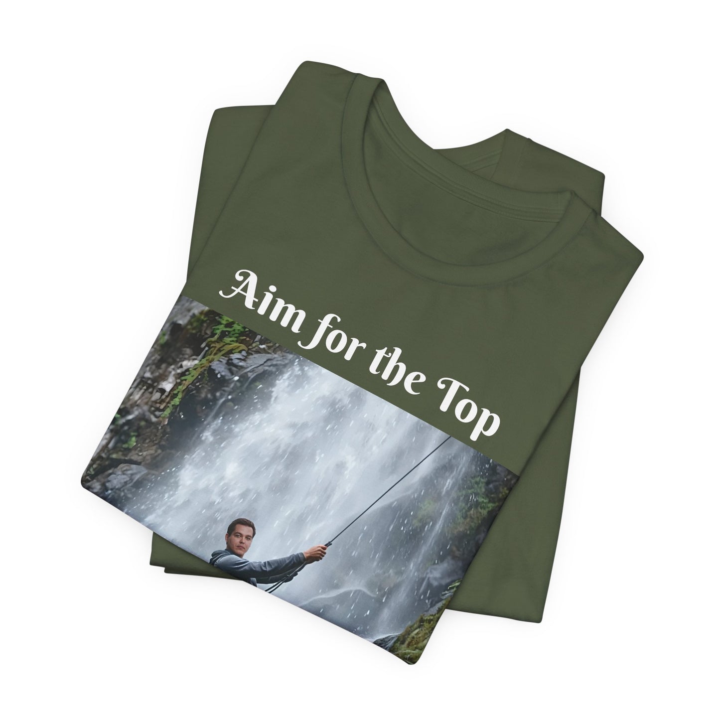 Customizable Cotton Adventure T-Shirt - "Aim for the Top" With Your Face on the T-Shirt
