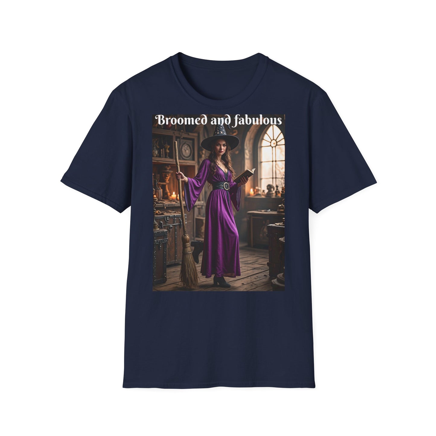 Customizable Woman Cotton Softstyle Halloween T-Shirt - Broomed and Fabulous Halloween Outfit