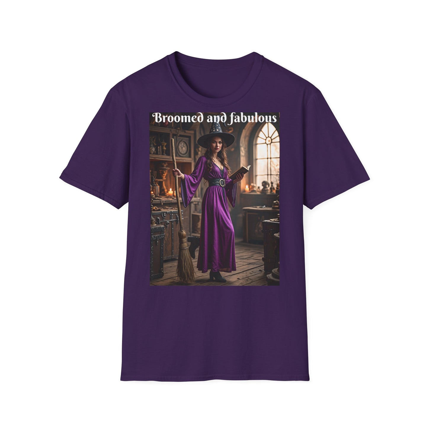 Customizable Woman Cotton Softstyle Halloween T-Shirt - Broomed and Fabulous Halloween Outfit
