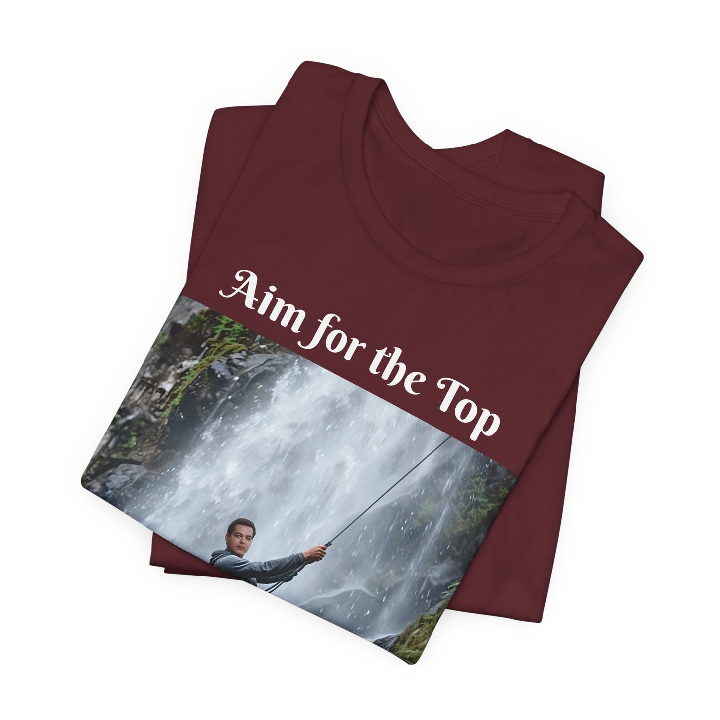 Customizable Cotton Adventure T-Shirt - "Aim for the Top" With Your Face on the T-Shirt