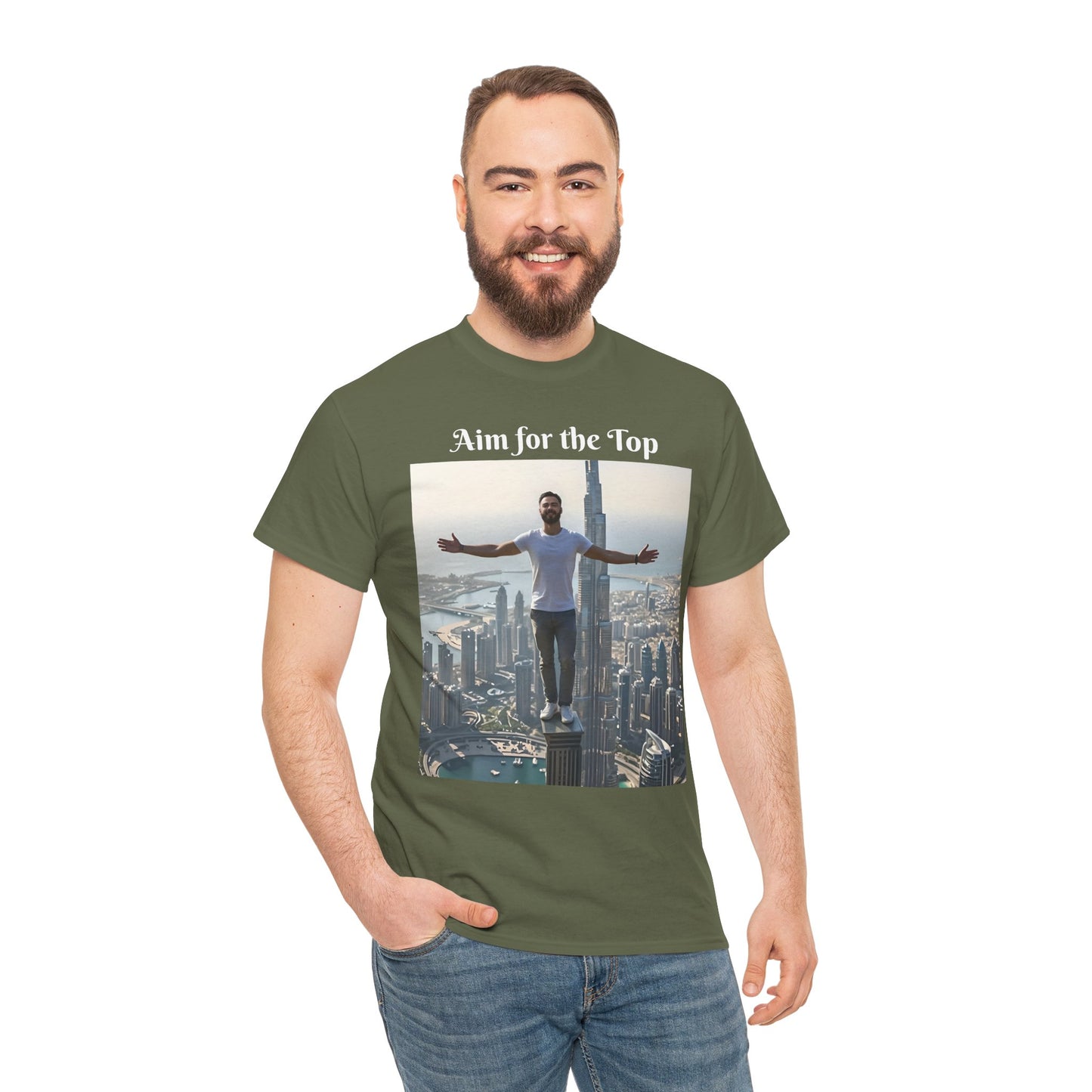 Customizable Cotton T-Shirt - ‘Aim for the Top’ - With Your Face on the T-Shirt