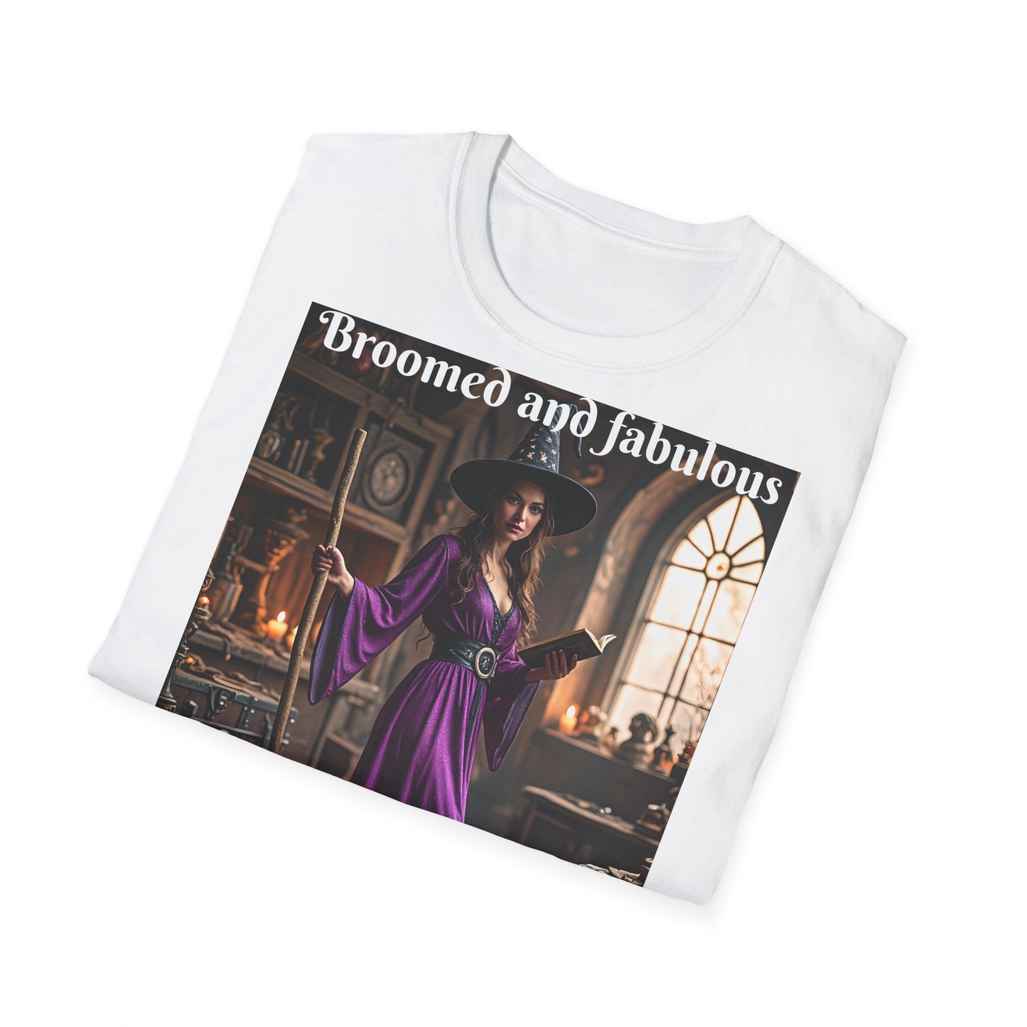 Customizable Woman Cotton Softstyle Halloween T-Shirt - Broomed and Fabulous Halloween Outfit