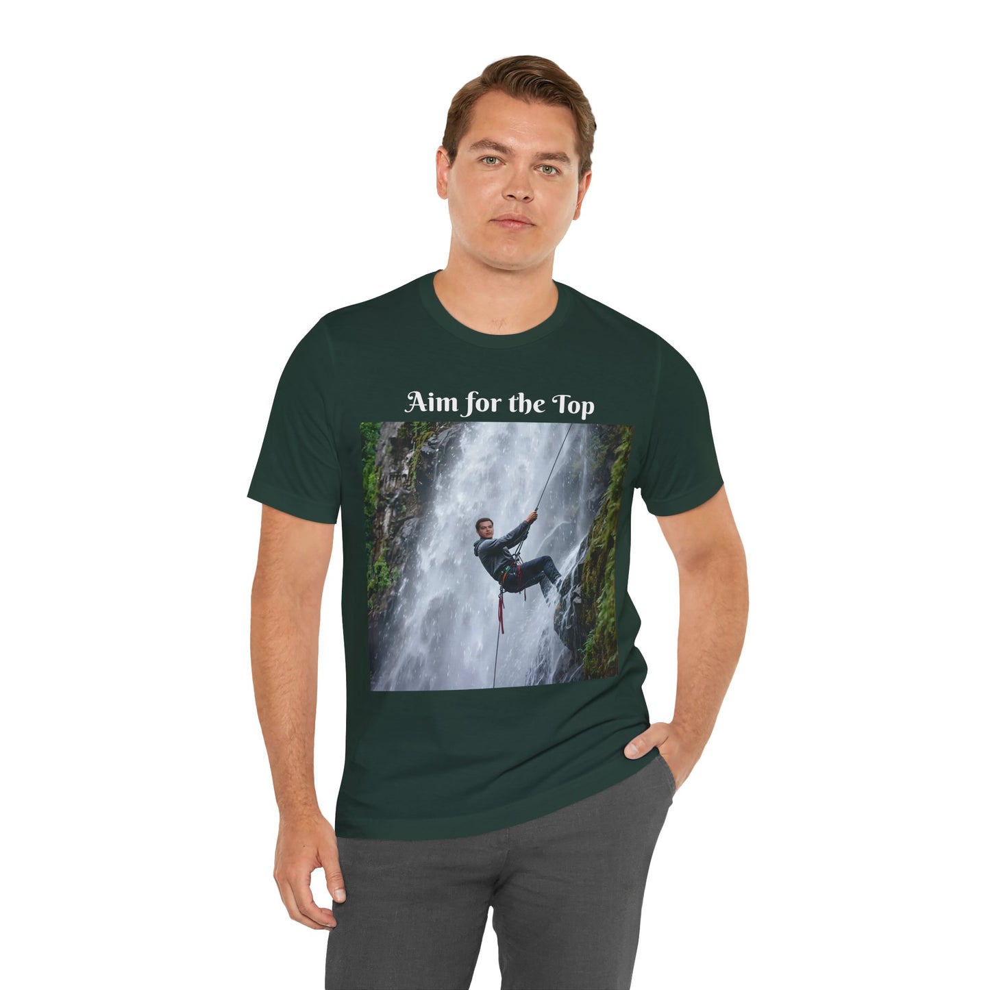 Customizable Cotton Adventure T-Shirt - "Aim for the Top" With Your Face on the T-Shirt