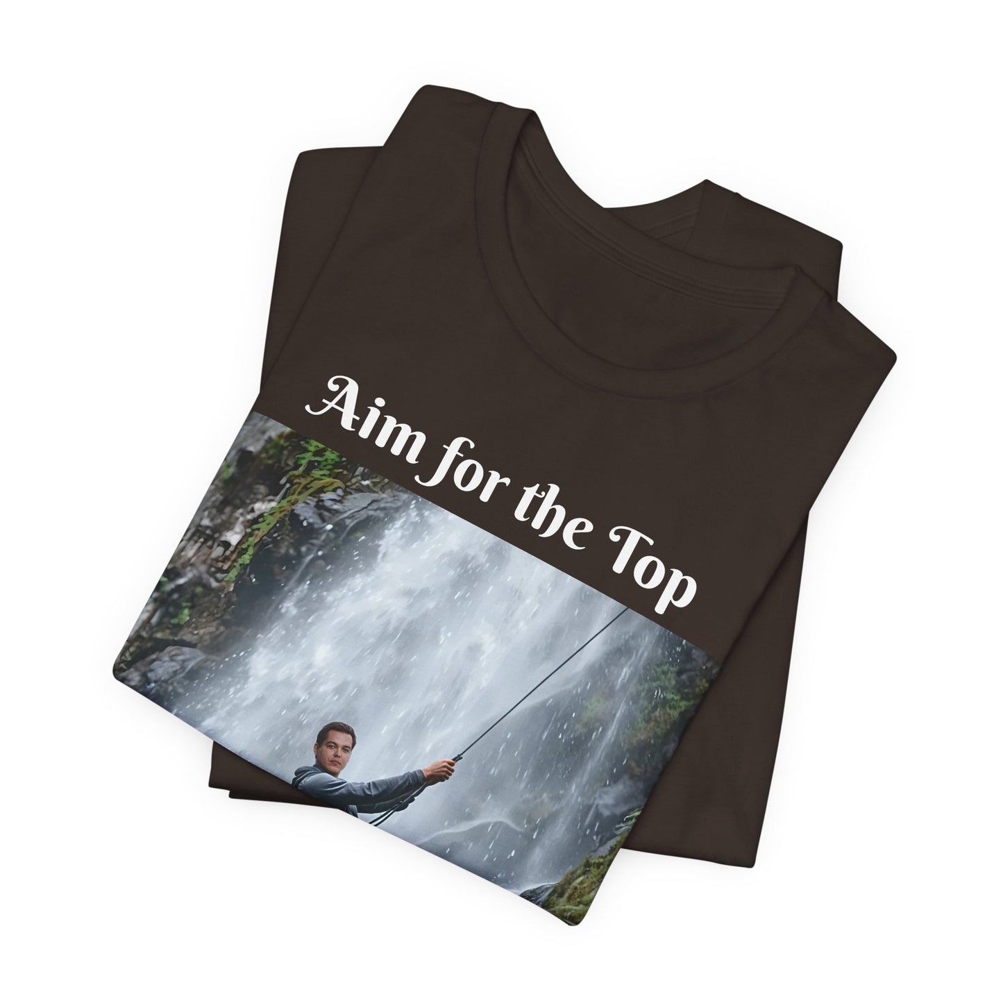 Customizable Cotton Adventure T-Shirt - "Aim for the Top" With Your Face on the T-Shirt