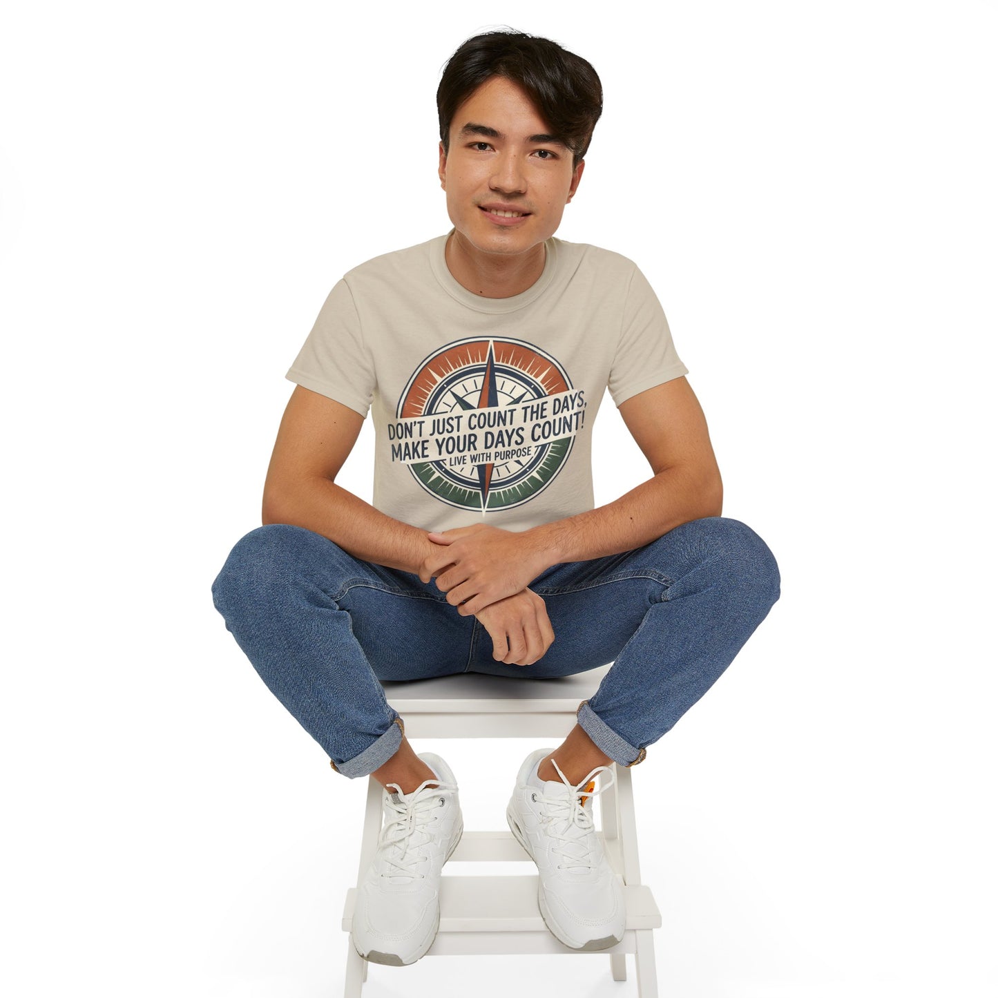 Kompass Grafik-T-Shirt – „Zähl nicht einfach die Tage, sondern mach die Tage zählbar“ Motivations-T-Shirt